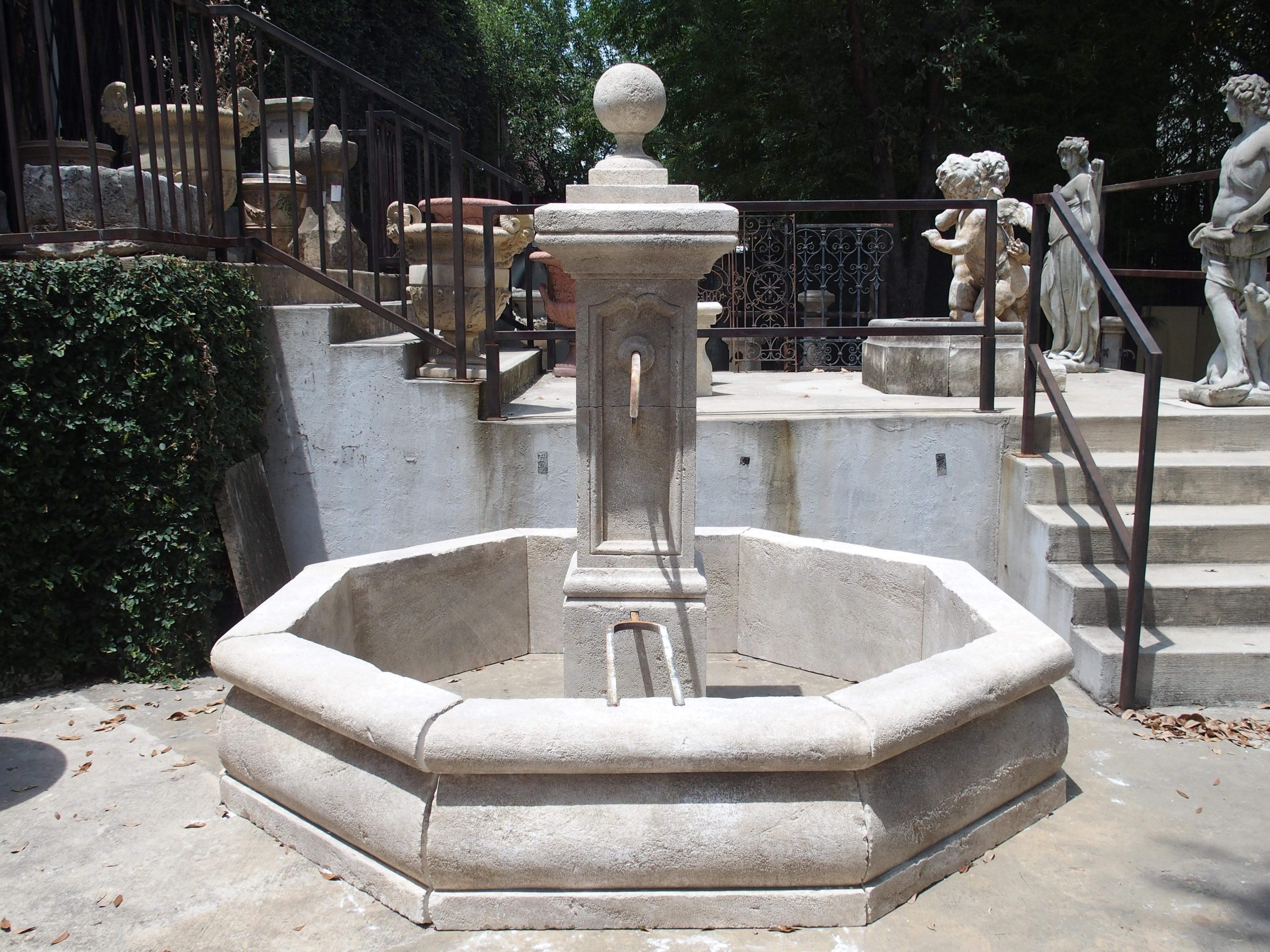 French Large Octagonal Limestone Center Fountain from Provence, France