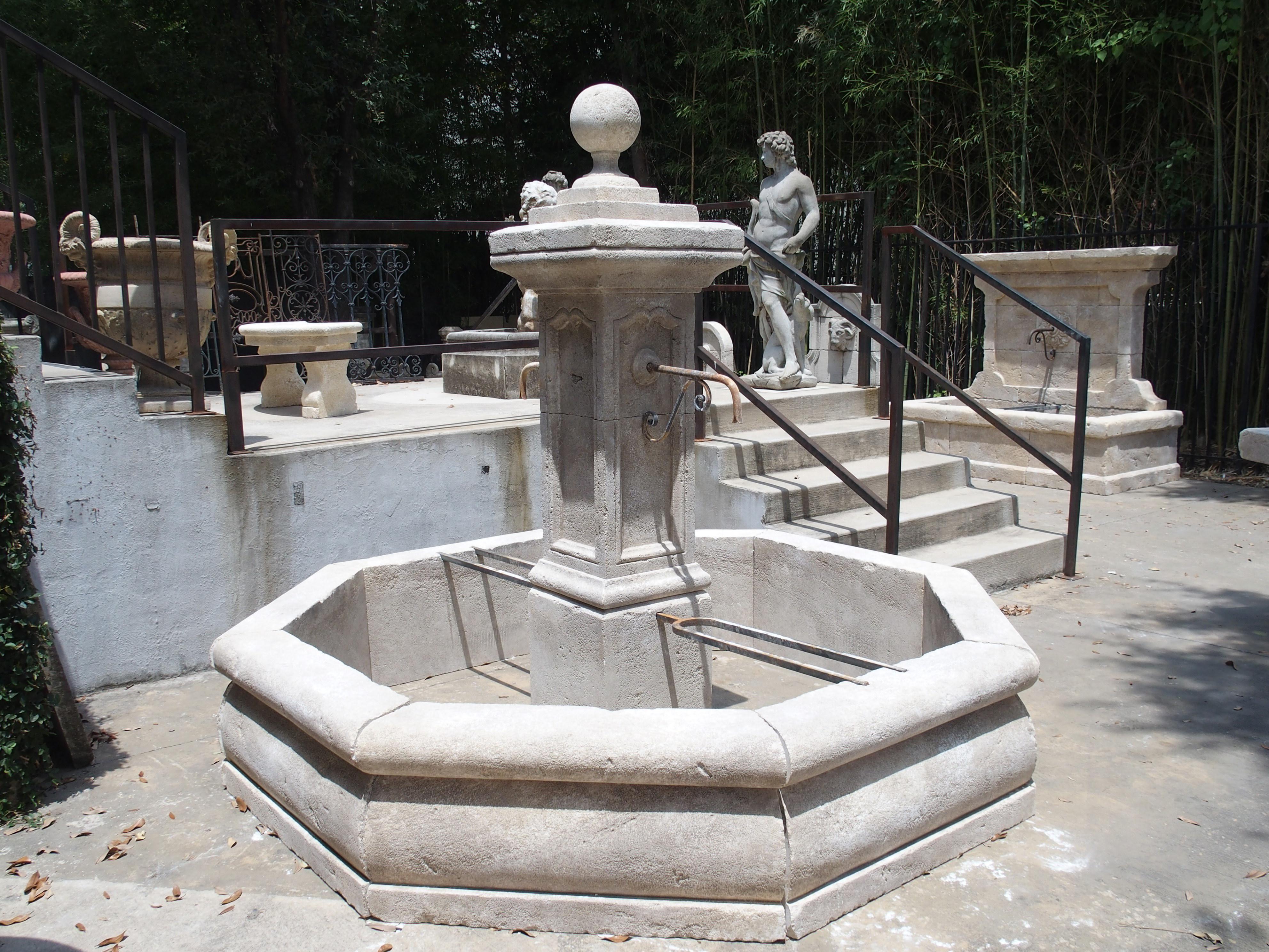 Hand-Carved Large Octagonal Limestone Center Fountain from Provence, France