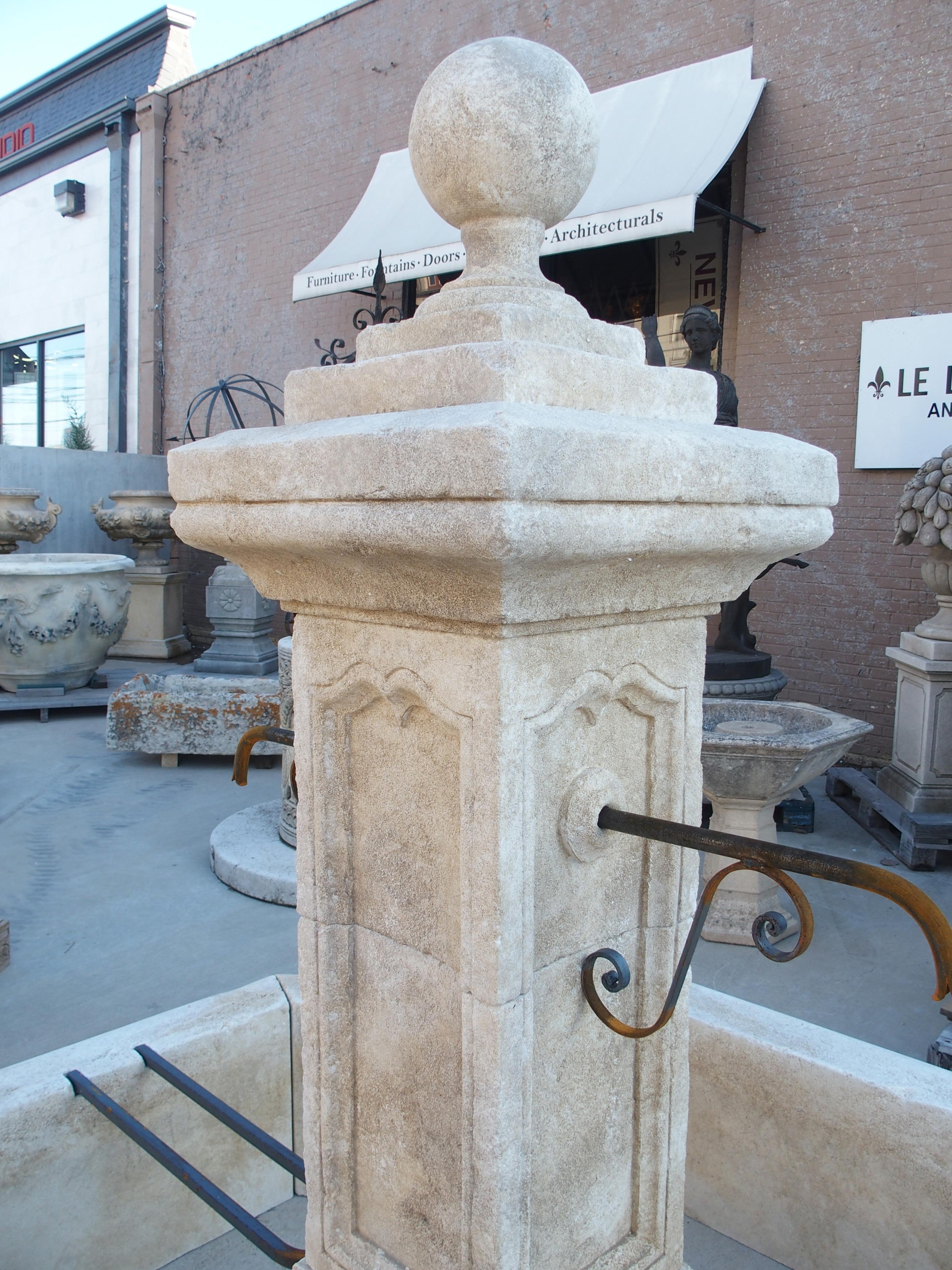 Hand-Carved Large Octagonal Limestone Center Fountain from Provence, France