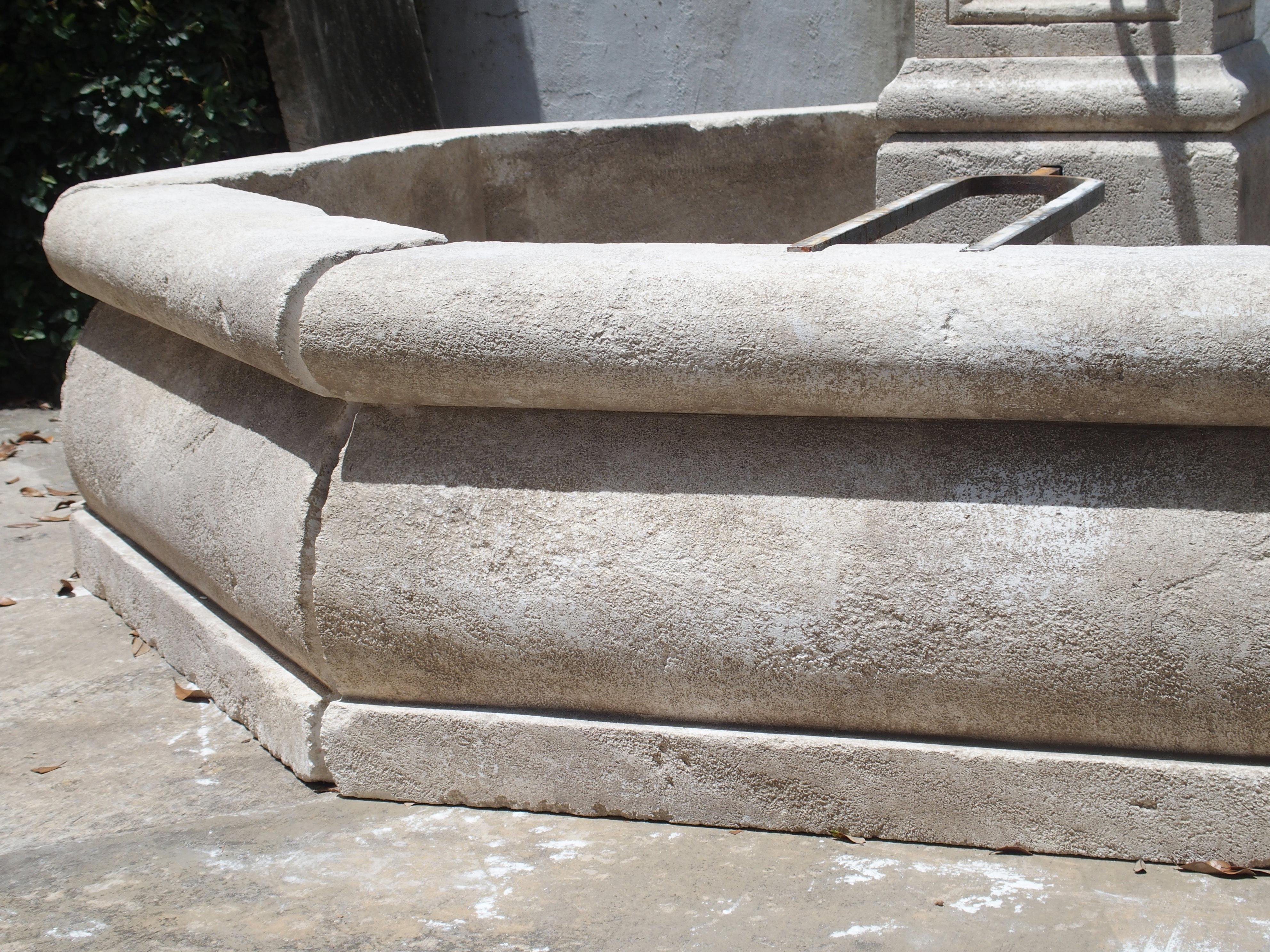 Wrought Iron Large Octagonal Limestone Center Fountain from Provence, France