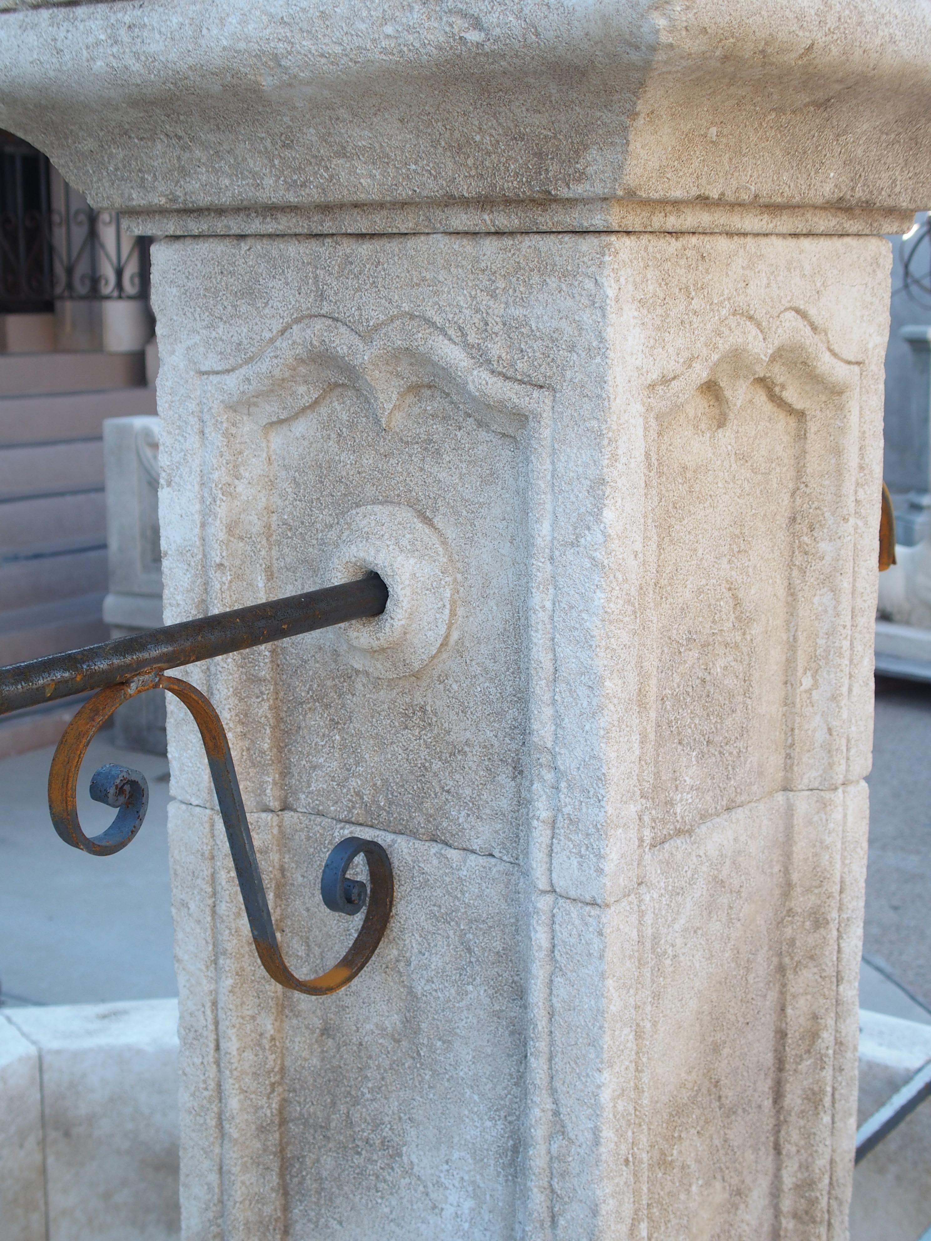 Metal Large Octagonal Limestone Center Fountain from Provence, France
