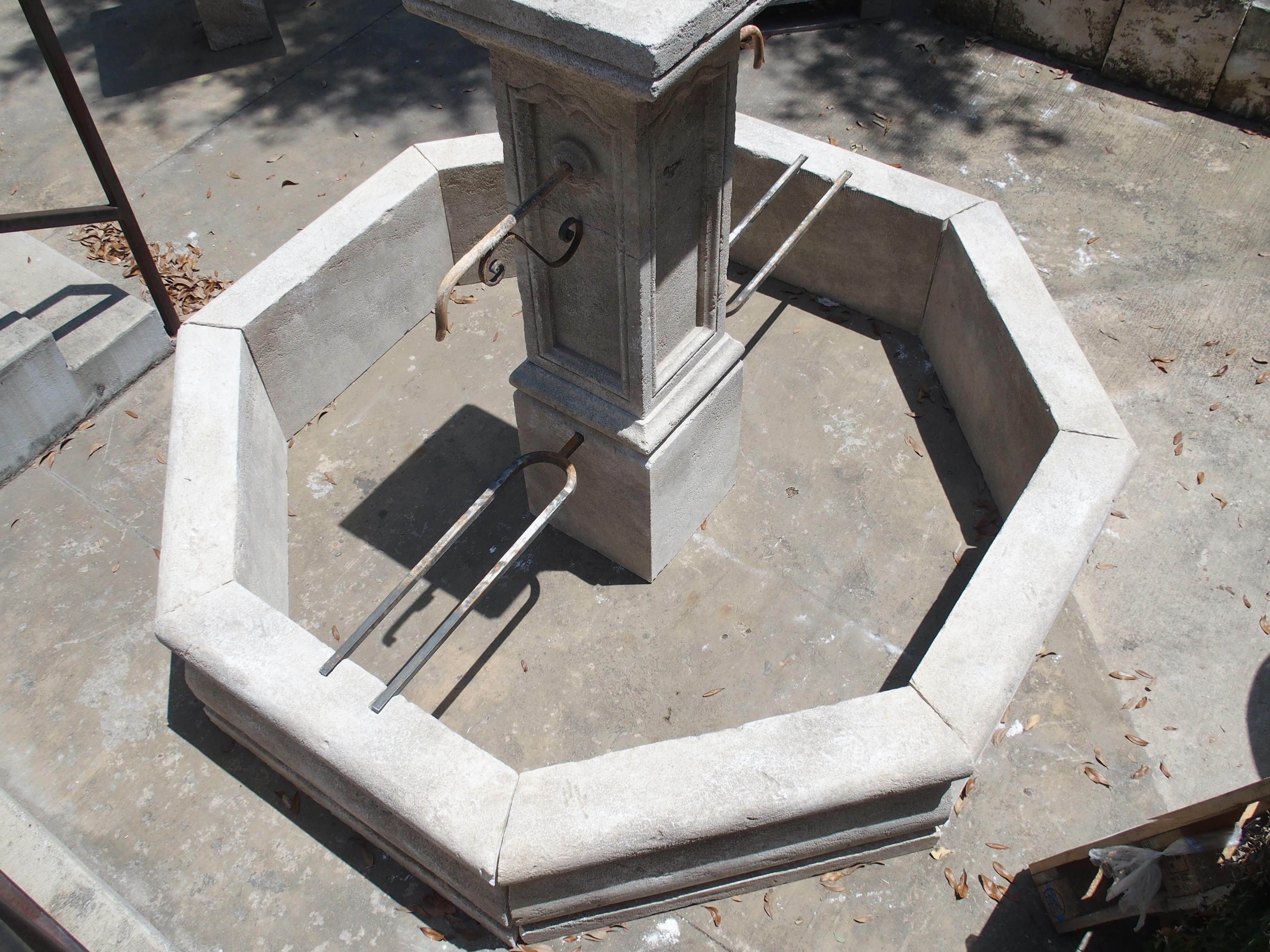 Large Octagonal Limestone Center Fountain from Provence, France 2