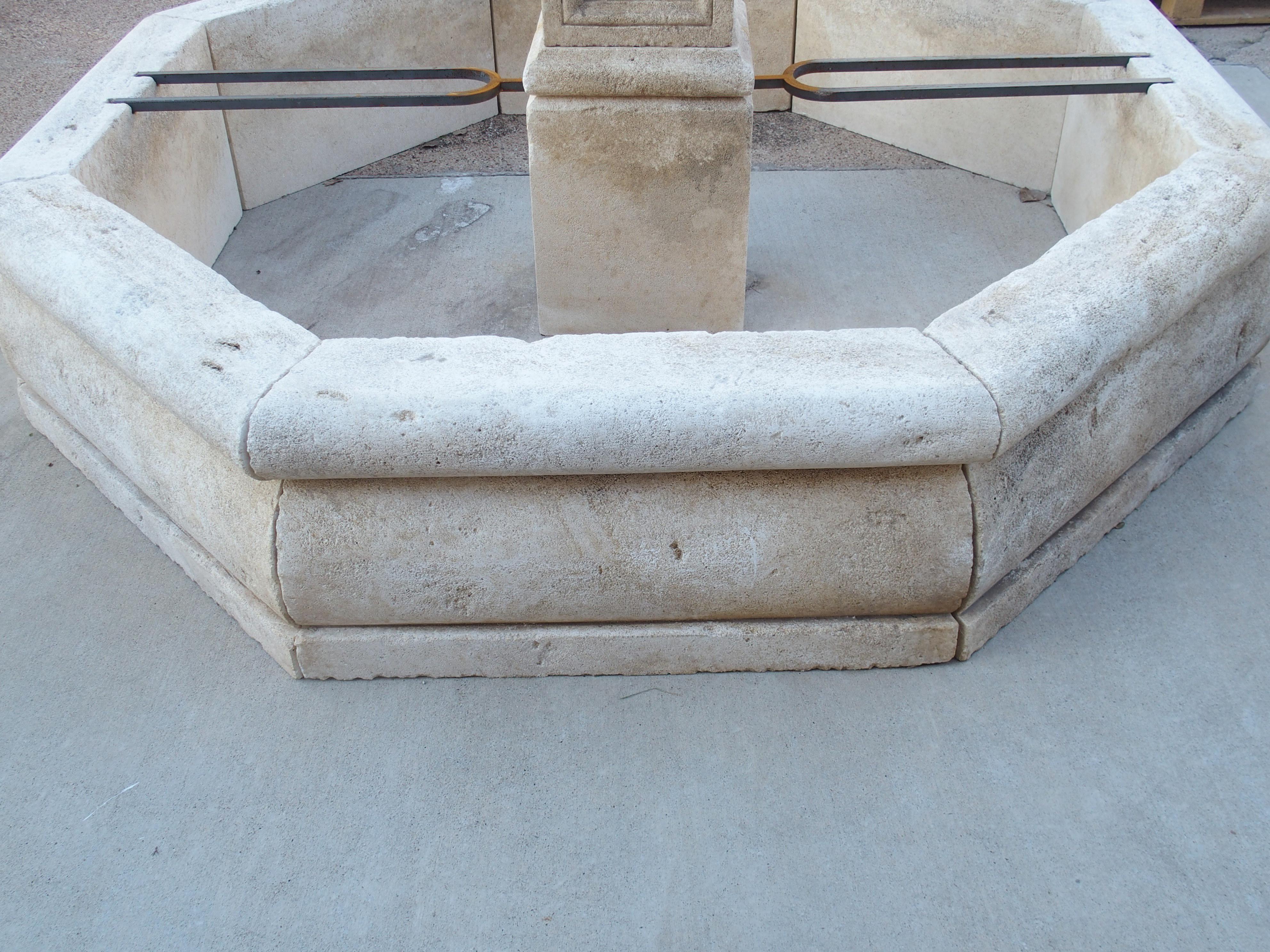 Large Octagonal Limestone Center Fountain from Provence, France 1