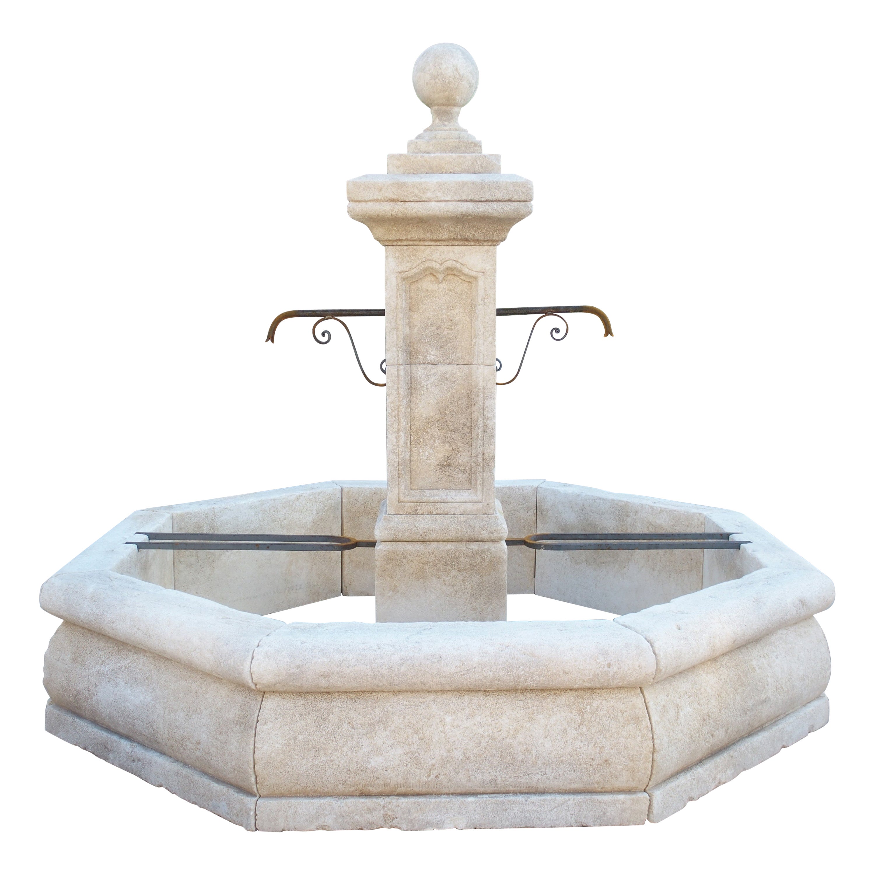 Large Octagonal Limestone Center Fountain from Provence, France