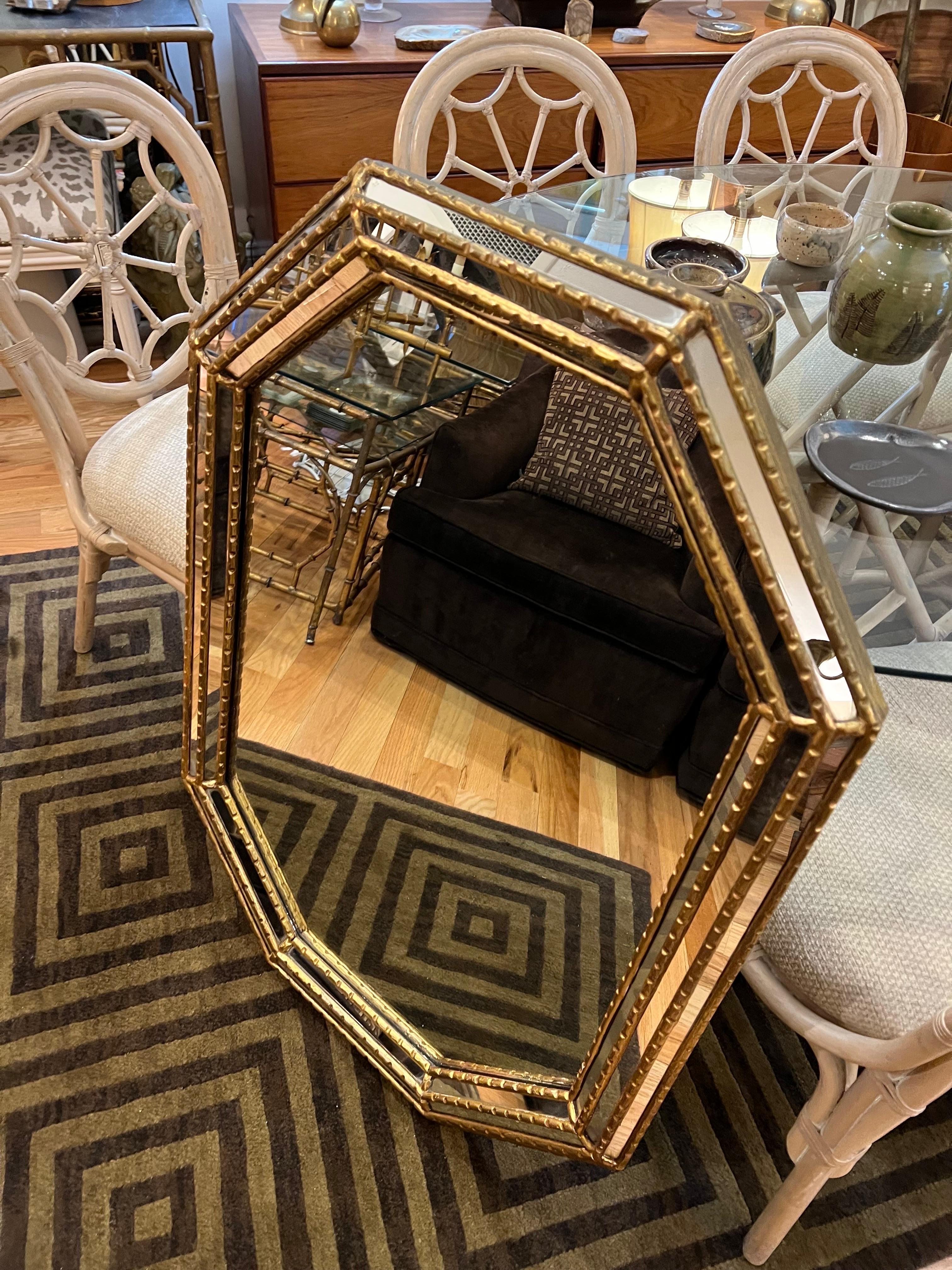 Large Octagonal Mirror Attributed to Labarge In Good Condition In Redding, CT