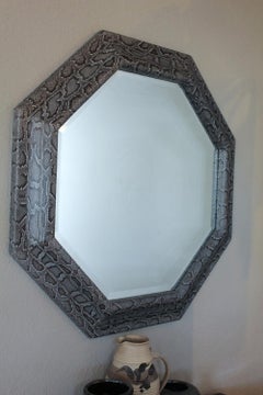 Large Octagonal Mirror in Grey, Brown and Cream Python, circa 1980