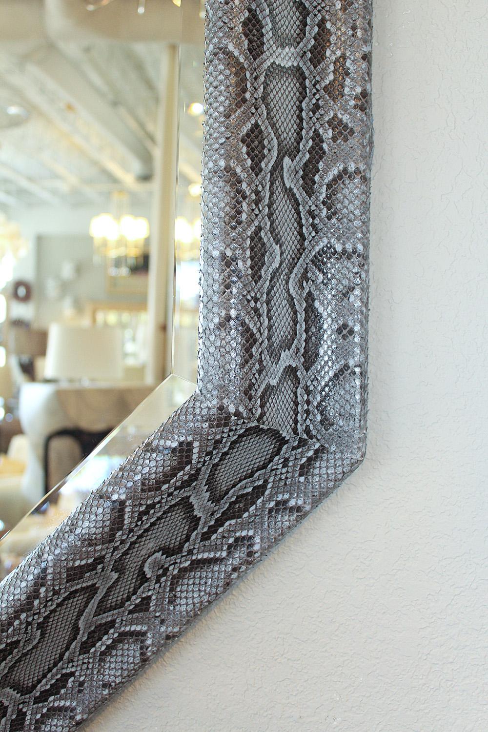 Late 20th Century Large Octagonal Mirror in Grey, Brown and Cream Python, circa 1980 For Sale