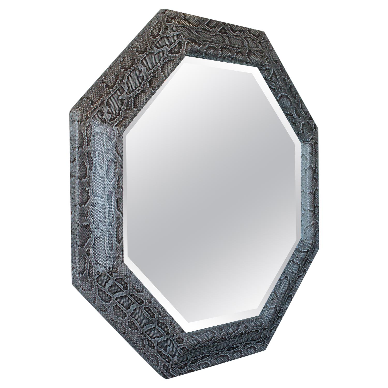 Large Octagonal Mirror in Grey, Brown and Cream Python, circa 1980
