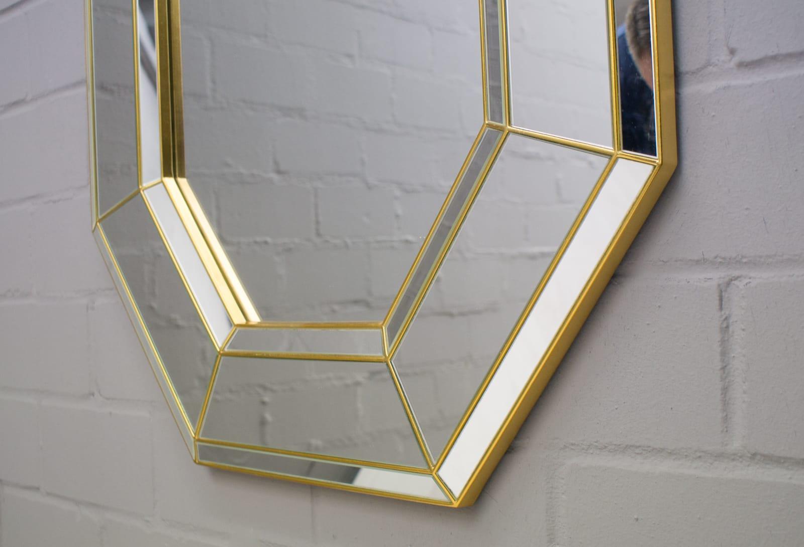 Hollywood Regency Large Octagonal Wall Mirror in Gold, Belgium, 1990s For Sale