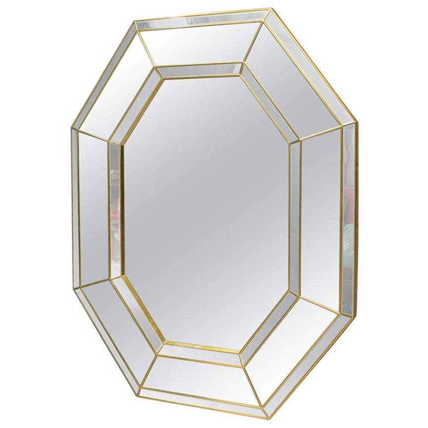 Large Octagonal Wall Mirror in Gold, Belgium, 1990s For Sale