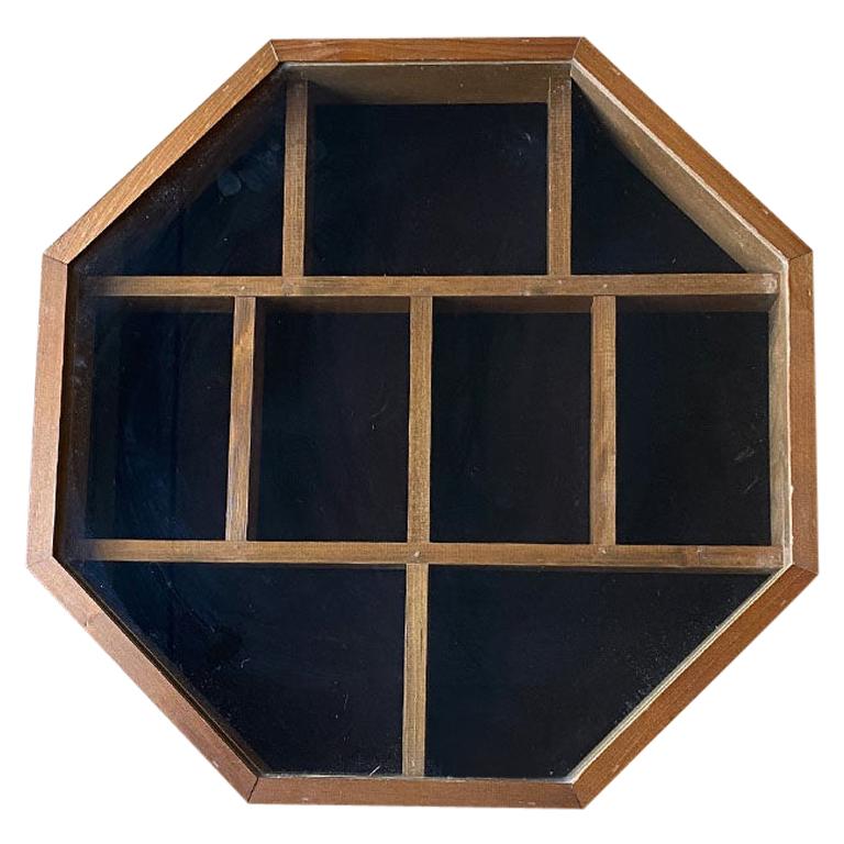Large Octagonal Wood and Glass Shadow Box or Collectible Box with Latch