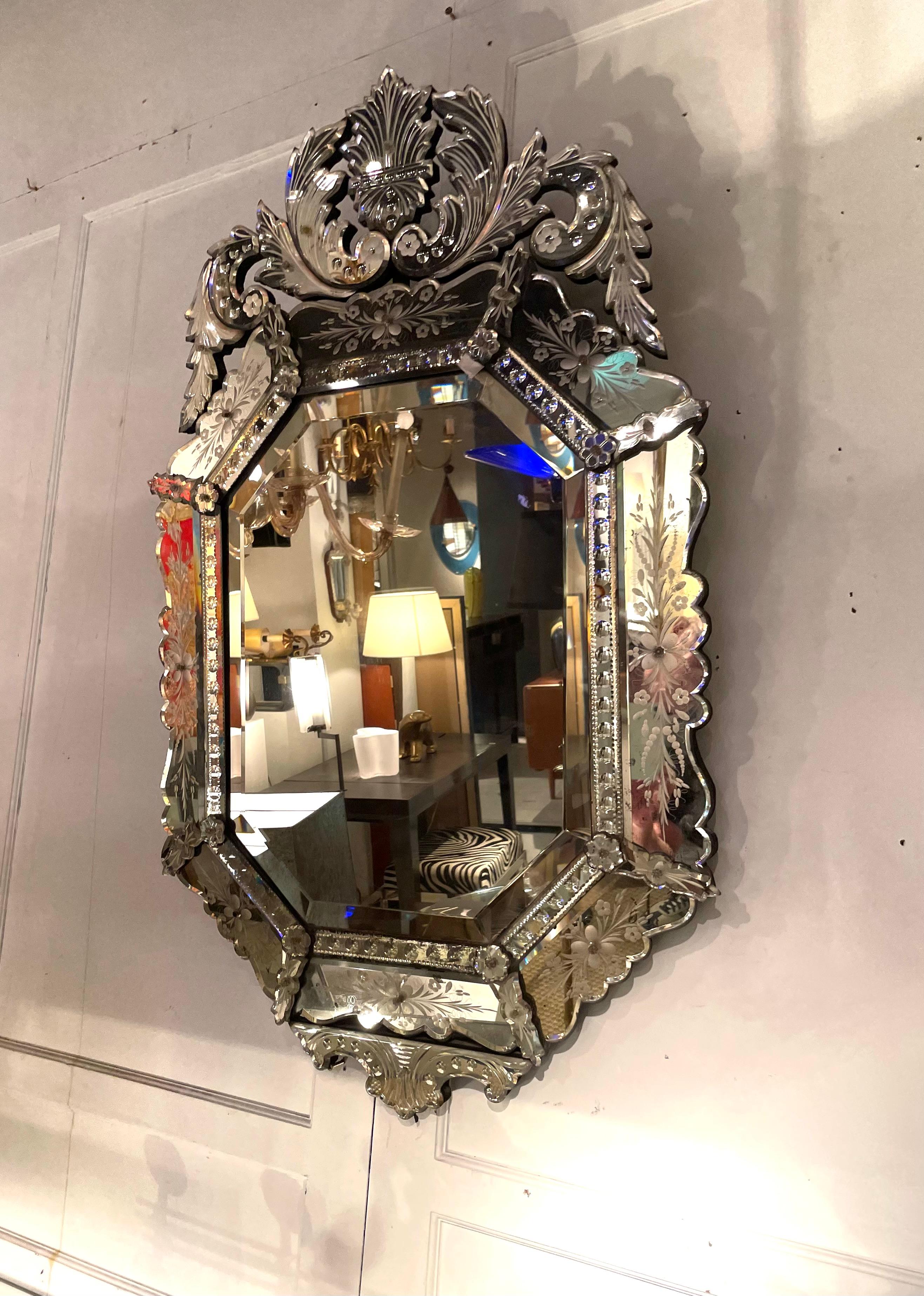 Large Octogonal Venetian Mirror, Murano - Italy 1940. For Sale 1