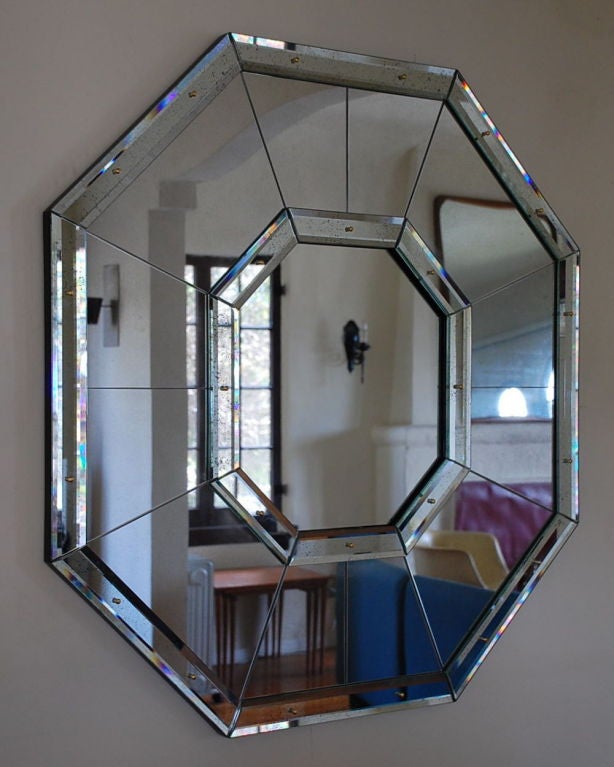 Art Deco Large 'Octogone' Faceted Mirror by Design Frères For Sale