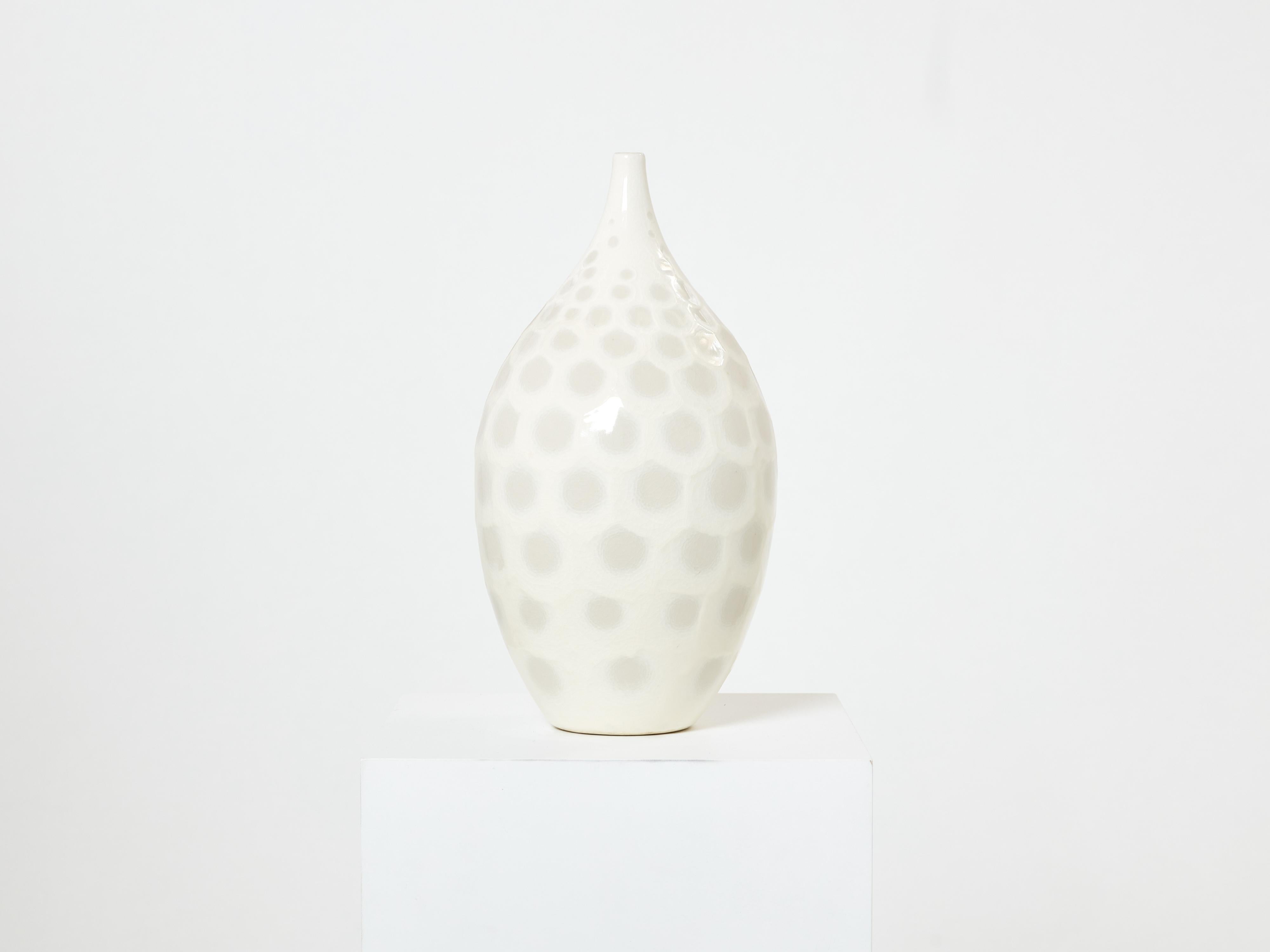 French Large off white crackle glaze ceramic vase by Habitat 1980s For Sale