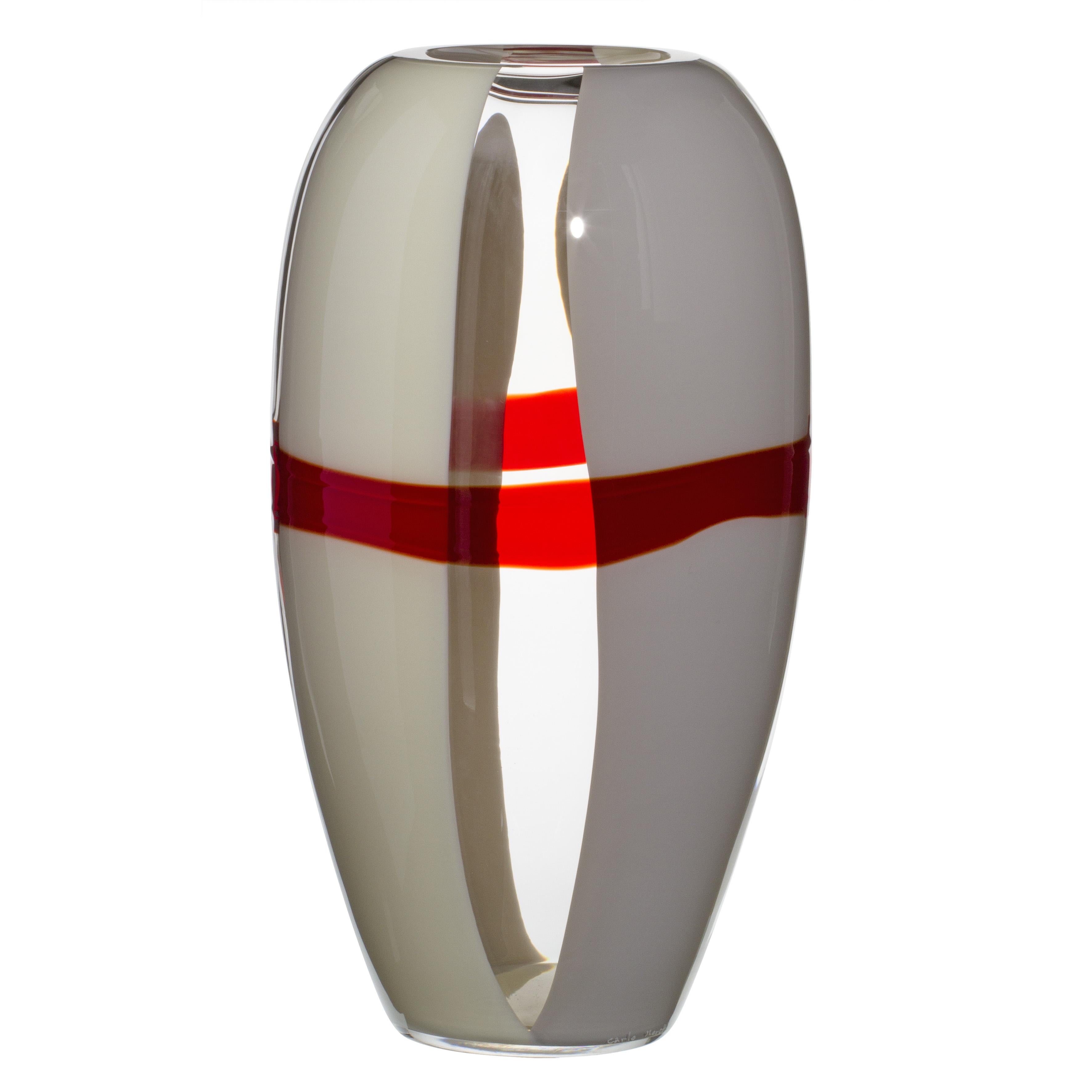 Large Ogiva Vase in Grey, White and Red by Carlo Moretti