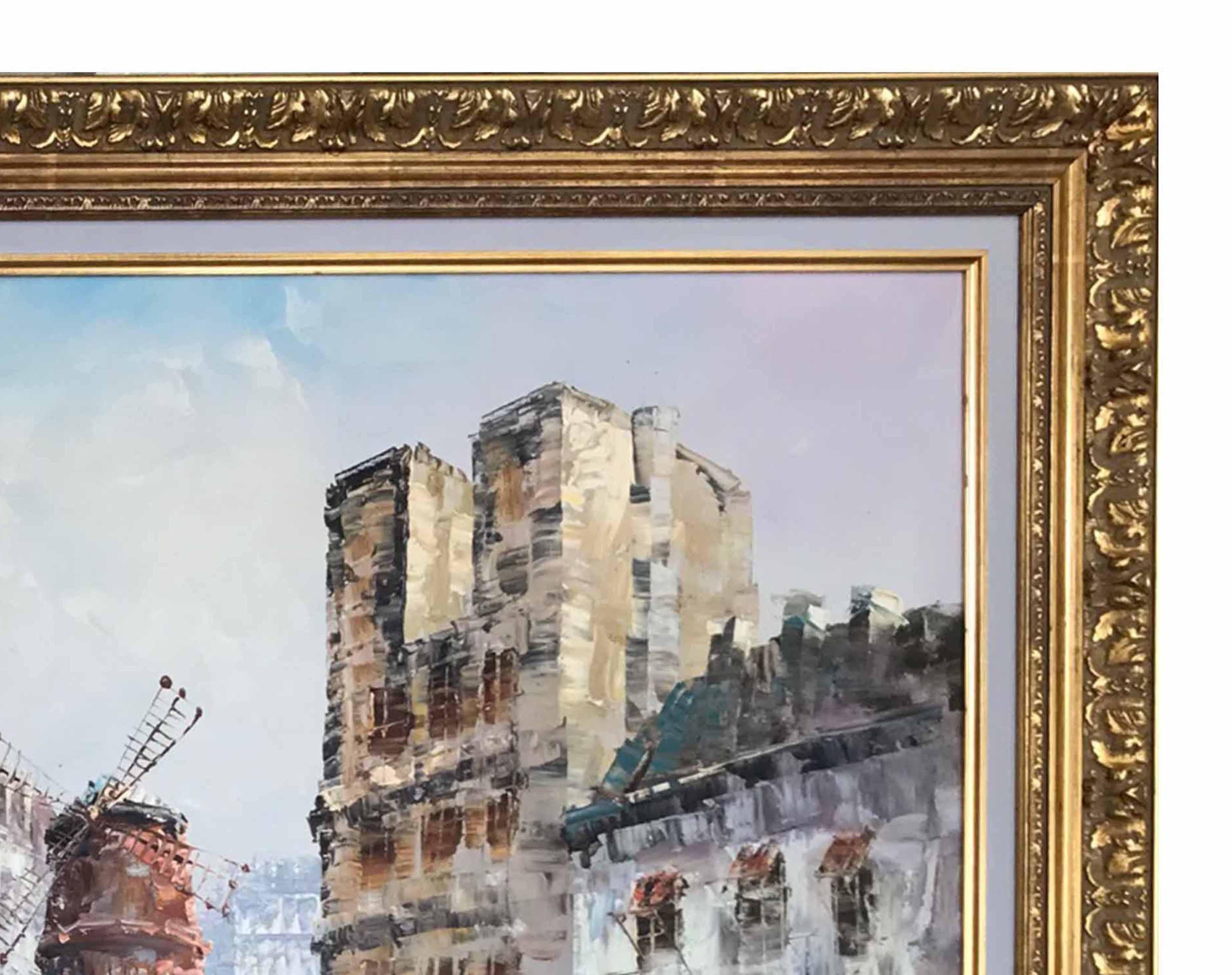 Großes Ölgemälde – Caroline Burnett „Animation vor dem Moulin Rouge – Paris“ (Handbemalt) im Angebot