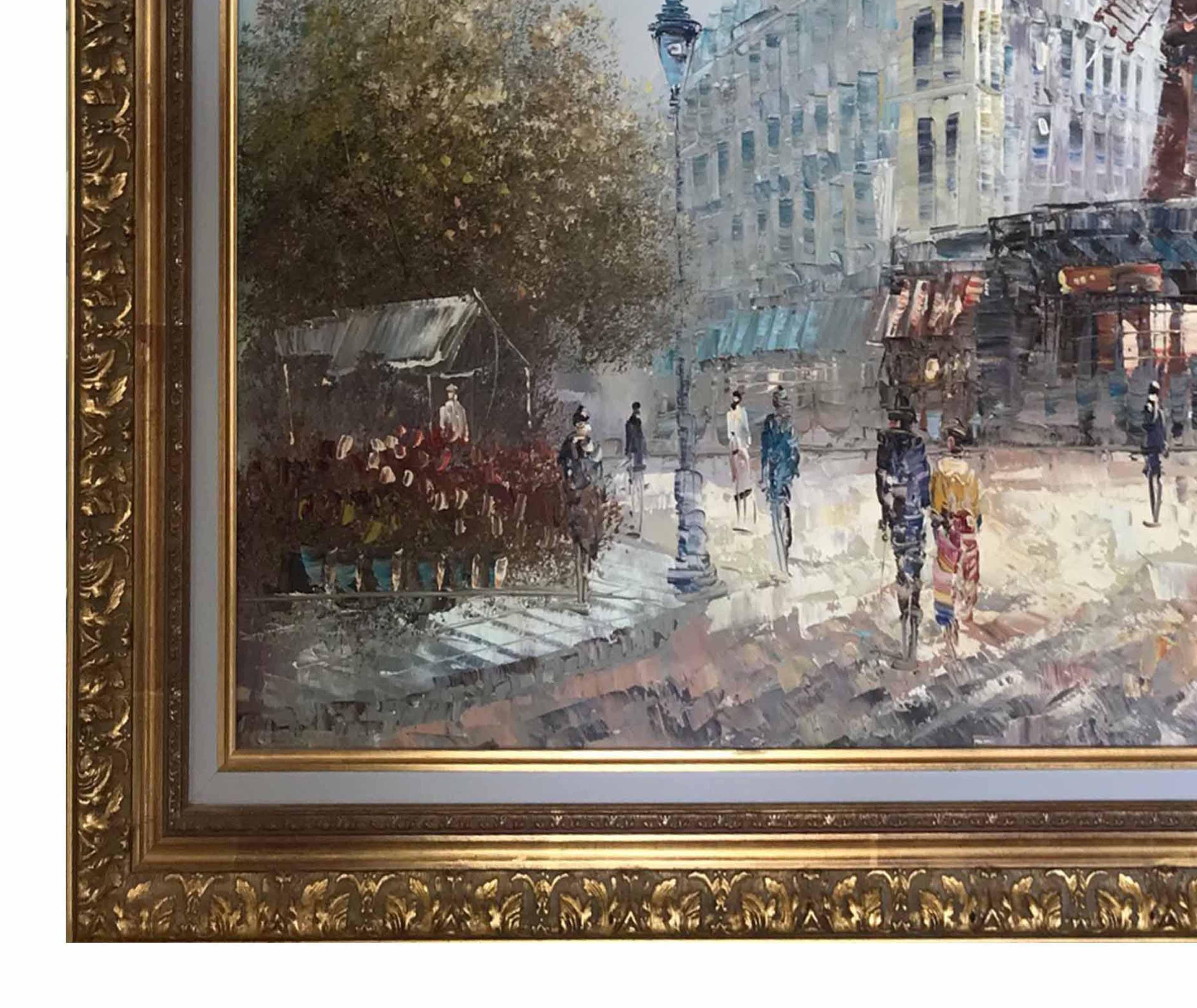 Großes Ölgemälde – Caroline Burnett „Animation vor dem Moulin Rouge – Paris“ im Zustand „Gut“ im Angebot in EVREUX, FR