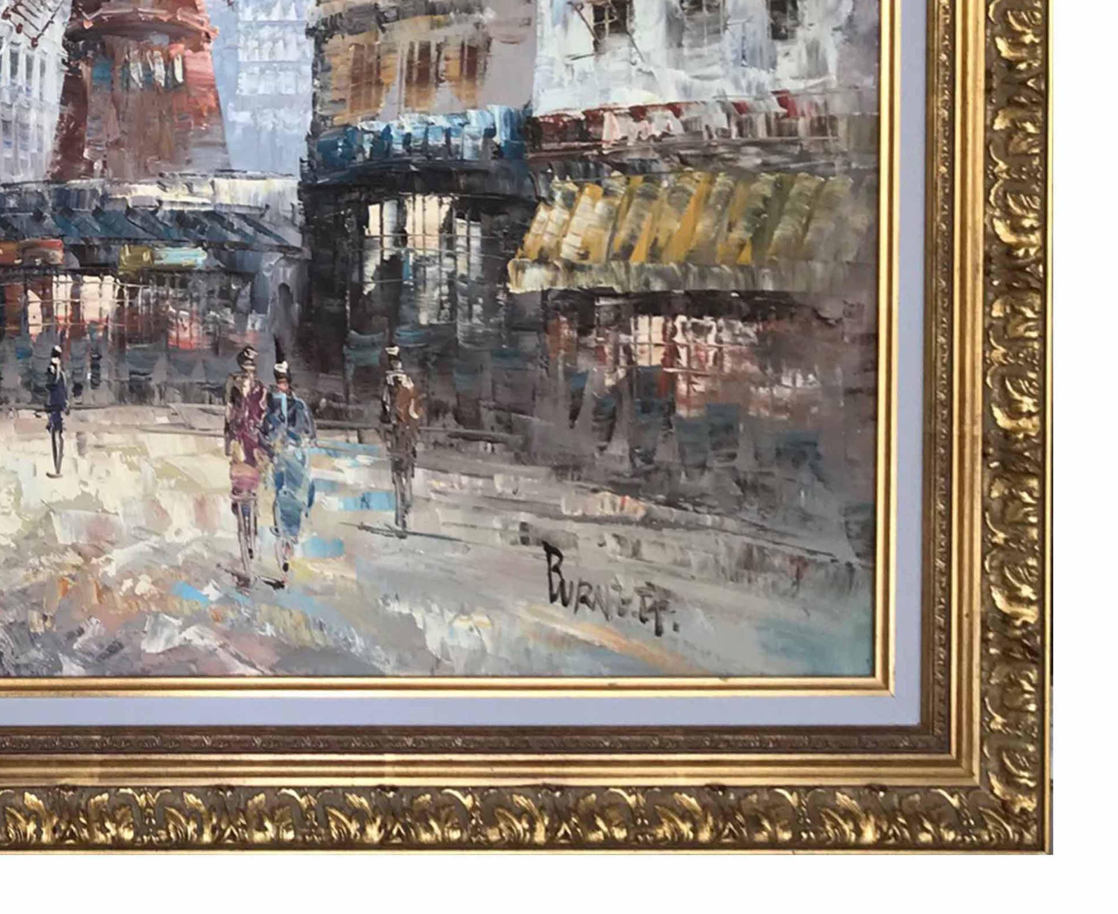 Großes Ölgemälde – Caroline Burnett „Animation vor dem Moulin Rouge – Paris“ (20. Jahrhundert) im Angebot