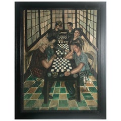 Grande peinture à l'huile sur carton "Checkers" par Elmo Howard