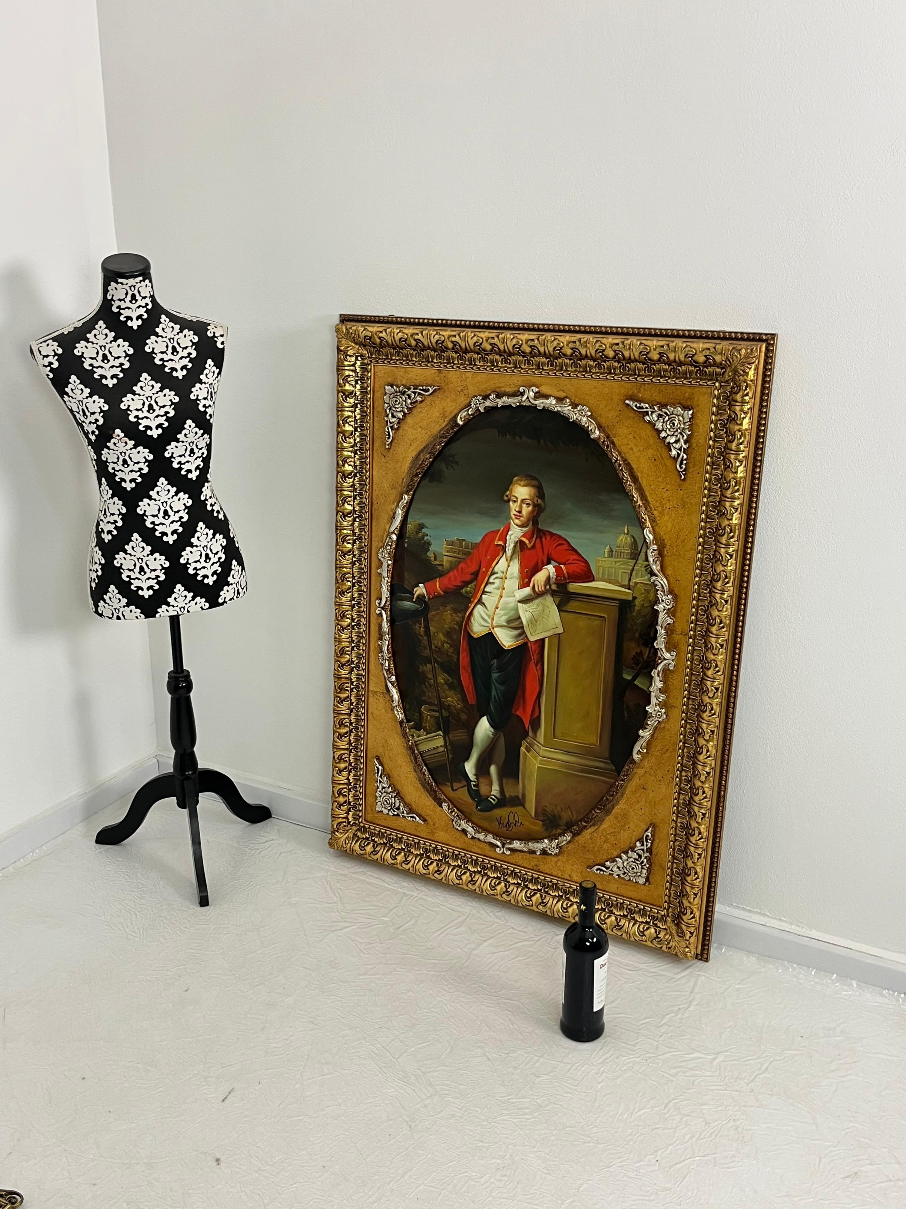 Großes Öl auf Leinwand, 88 cm x 119 cm, Rahmen aus vergoldetem Buchenholz, 1970er Jahre (Italienisch) im Angebot
