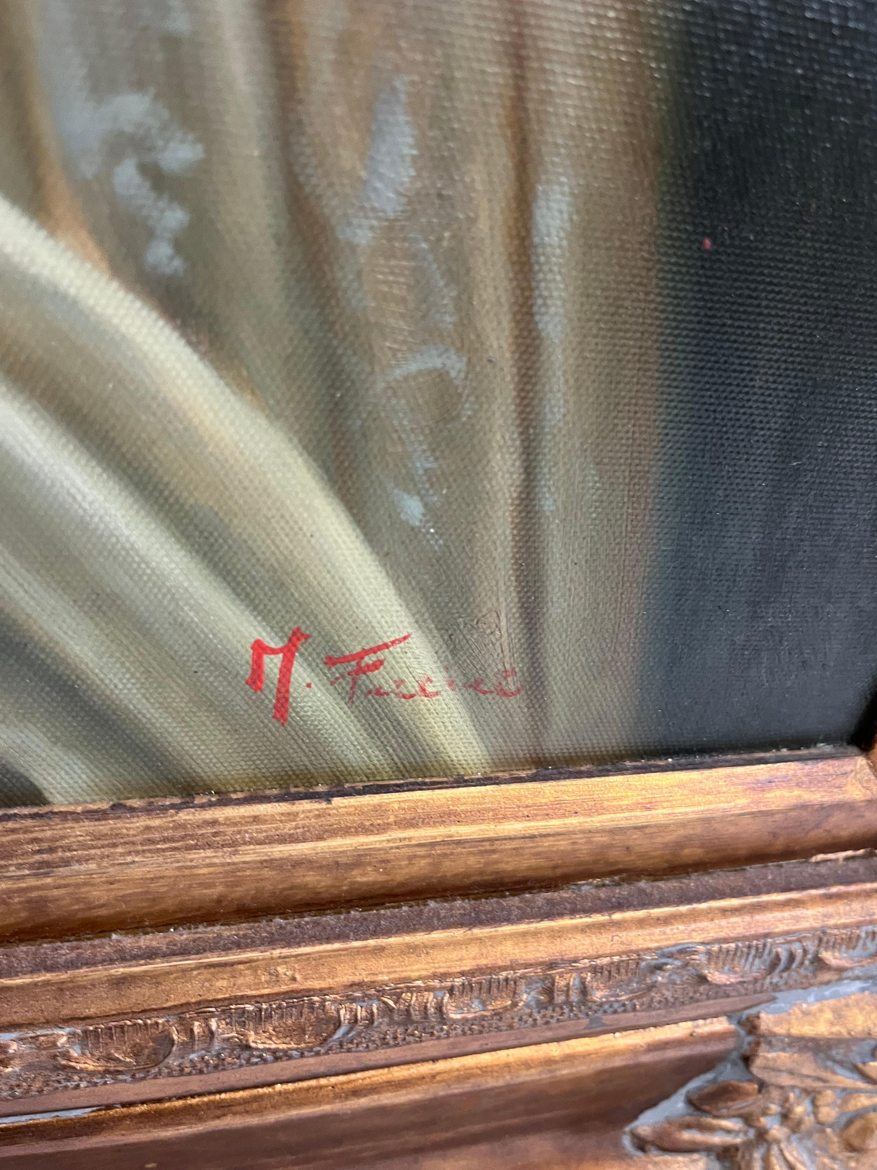 Fin du 20e siècle Grande huile sur toile, 77 x 97 cm, cadre en bois de hêtre doré, 1970 en vente