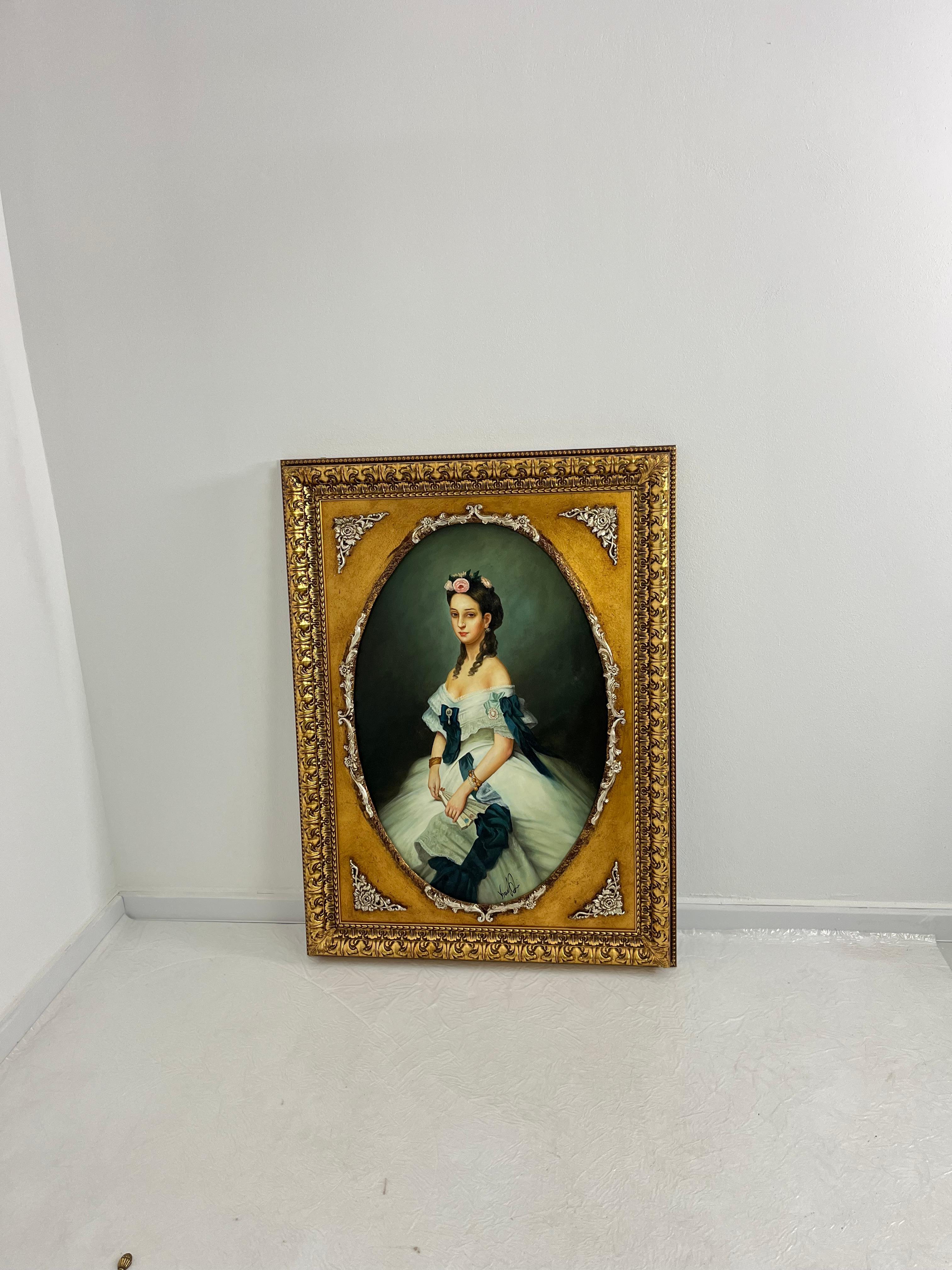 Großes Öl auf Leinwand, 88 x 119 cm, vergoldeter Buchenholzrahmen, 1970er Jahre (Holz) im Angebot