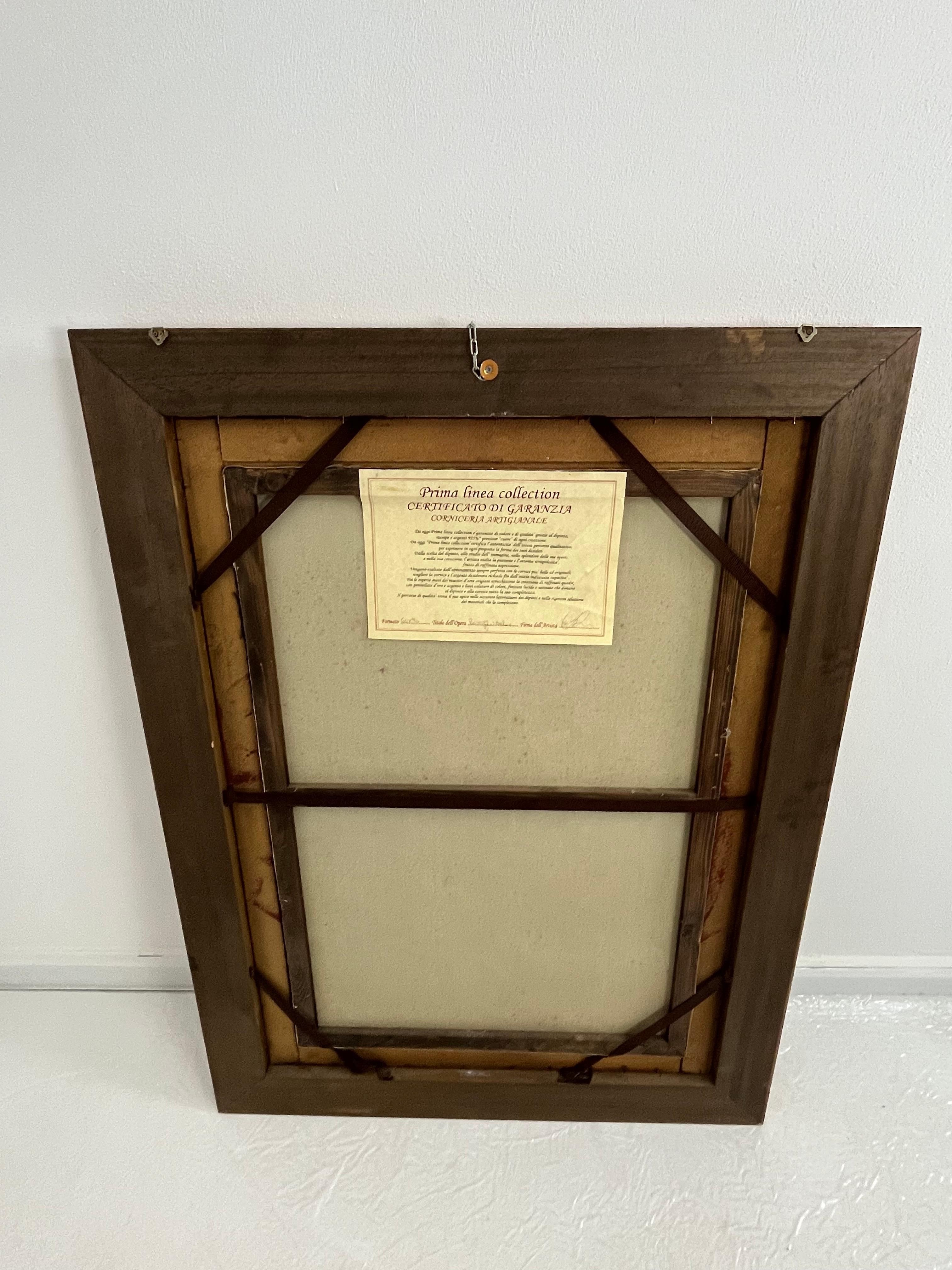Großes Öl auf Leinwand, 88 cm x 119 cm, Rahmen aus vergoldetem Buchenholz, 1970er Jahre im Angebot 3