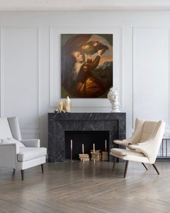 Großes Öl auf Leinwand nach Tizian 'Ein Mädchen mit einem Korb voller Früchte' 19.Jh.