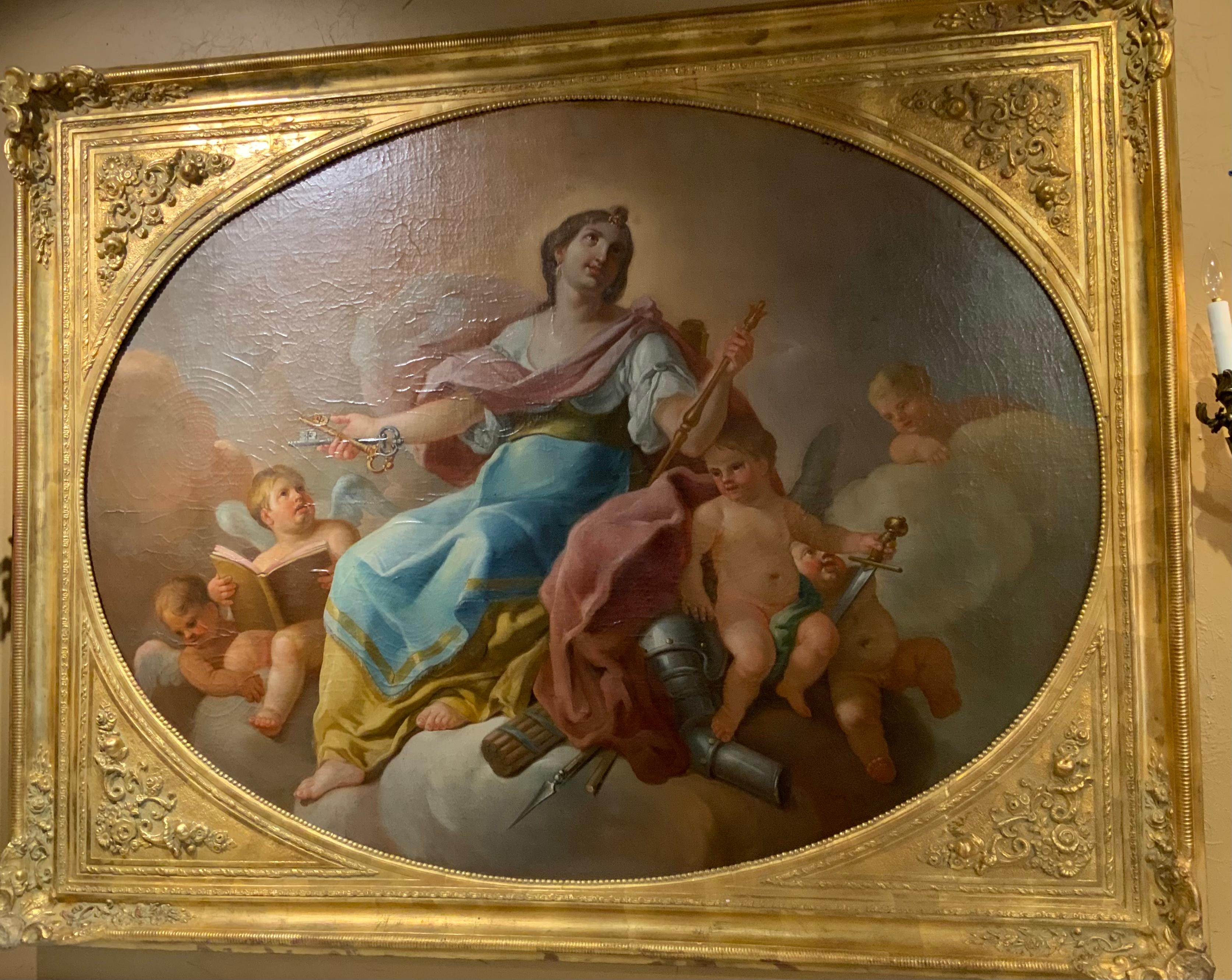19th Century Large Oil on Canvas, “Allegory of Devine Providence“ by Torres P For Sale