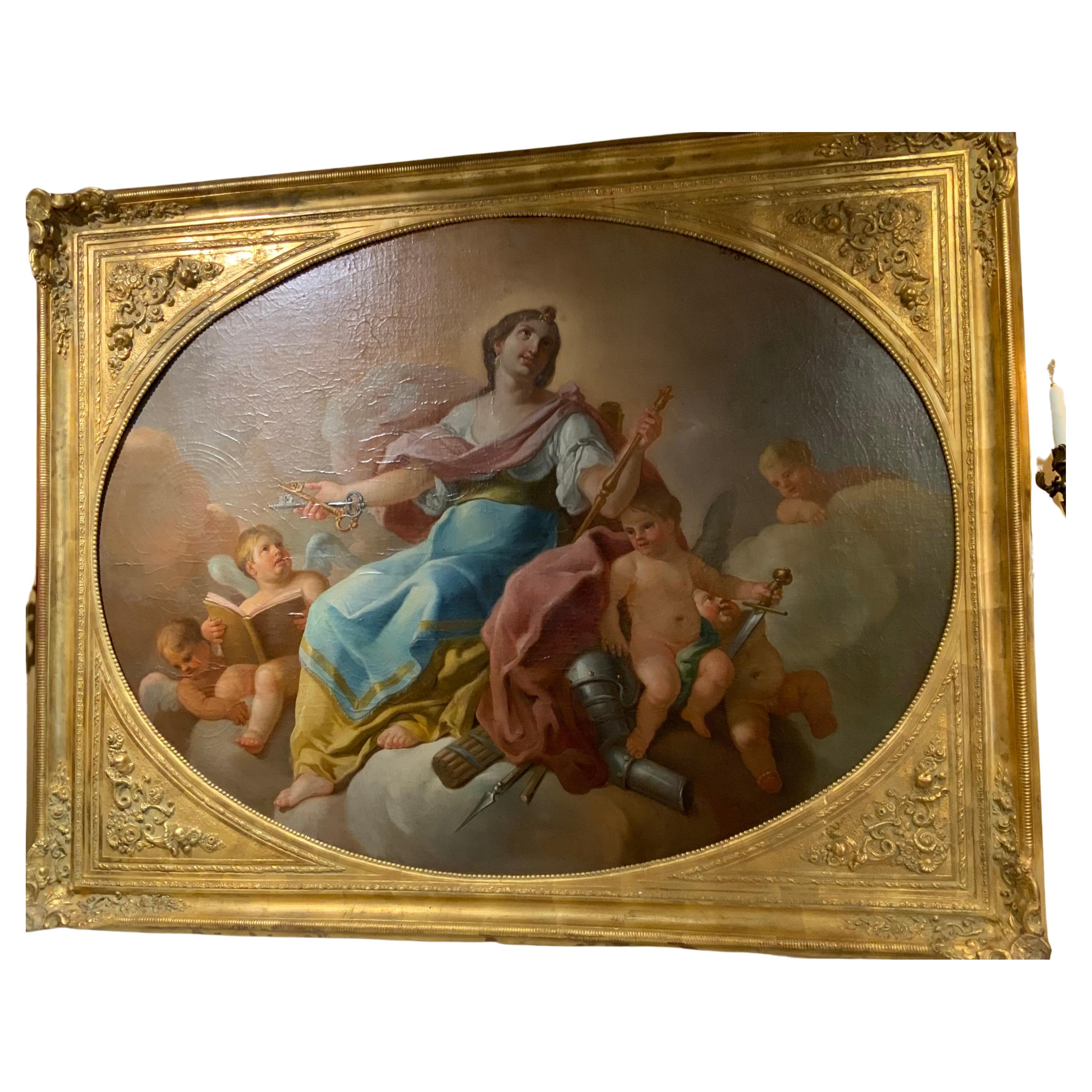 Large Oil on Canvas, “Allegory of Devine Providence“ by Torres P