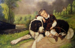 Large Oil On Canvas "Best Friends", Signed G. Hoy, 1930