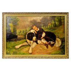 Large Oil On Canvas "Best Friends", Signed G. Hoy, 1930