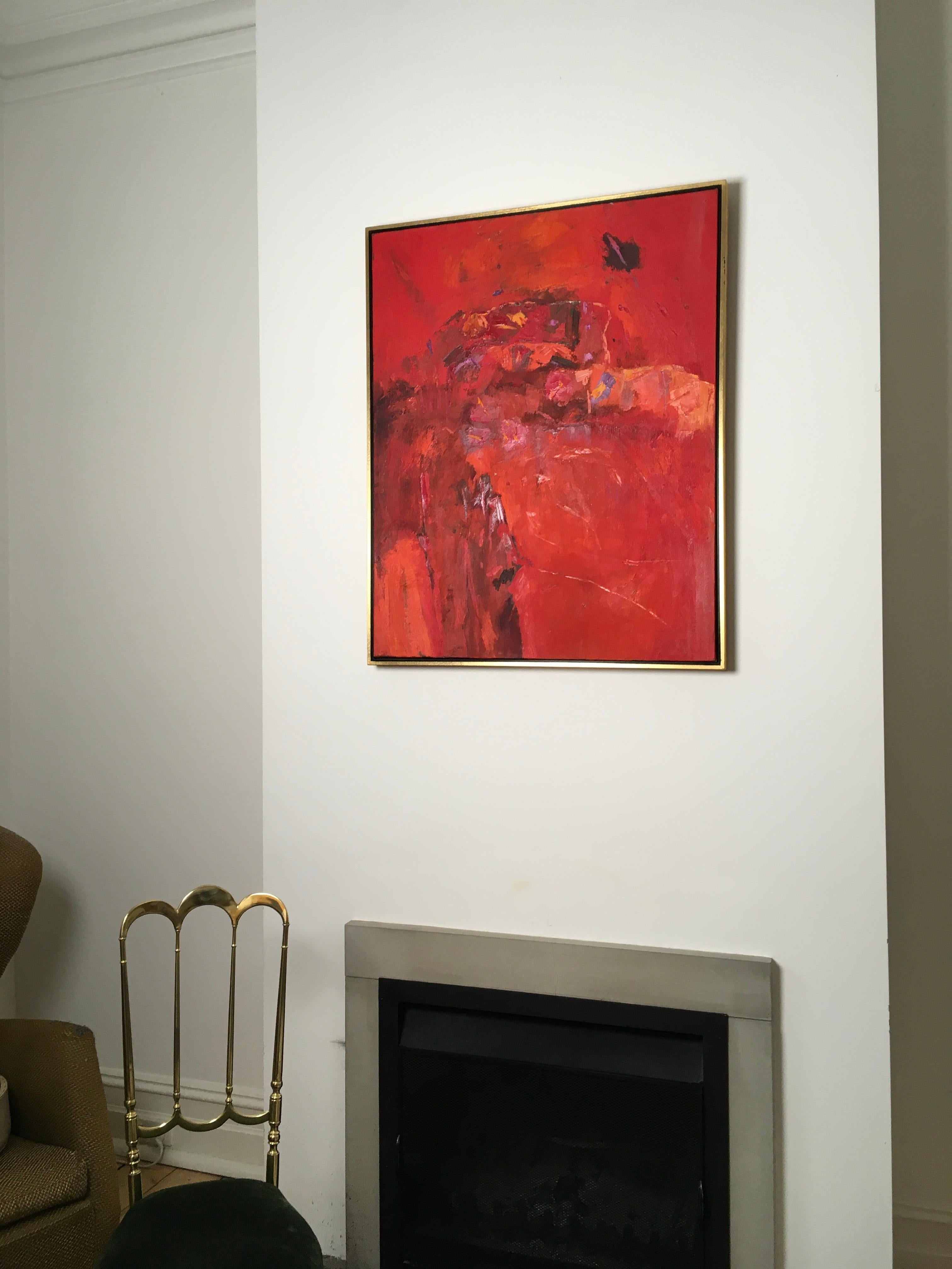 Large Oil on Canvas by Beverley Downie 1978 Red Abstract Expressionist For Sale 8