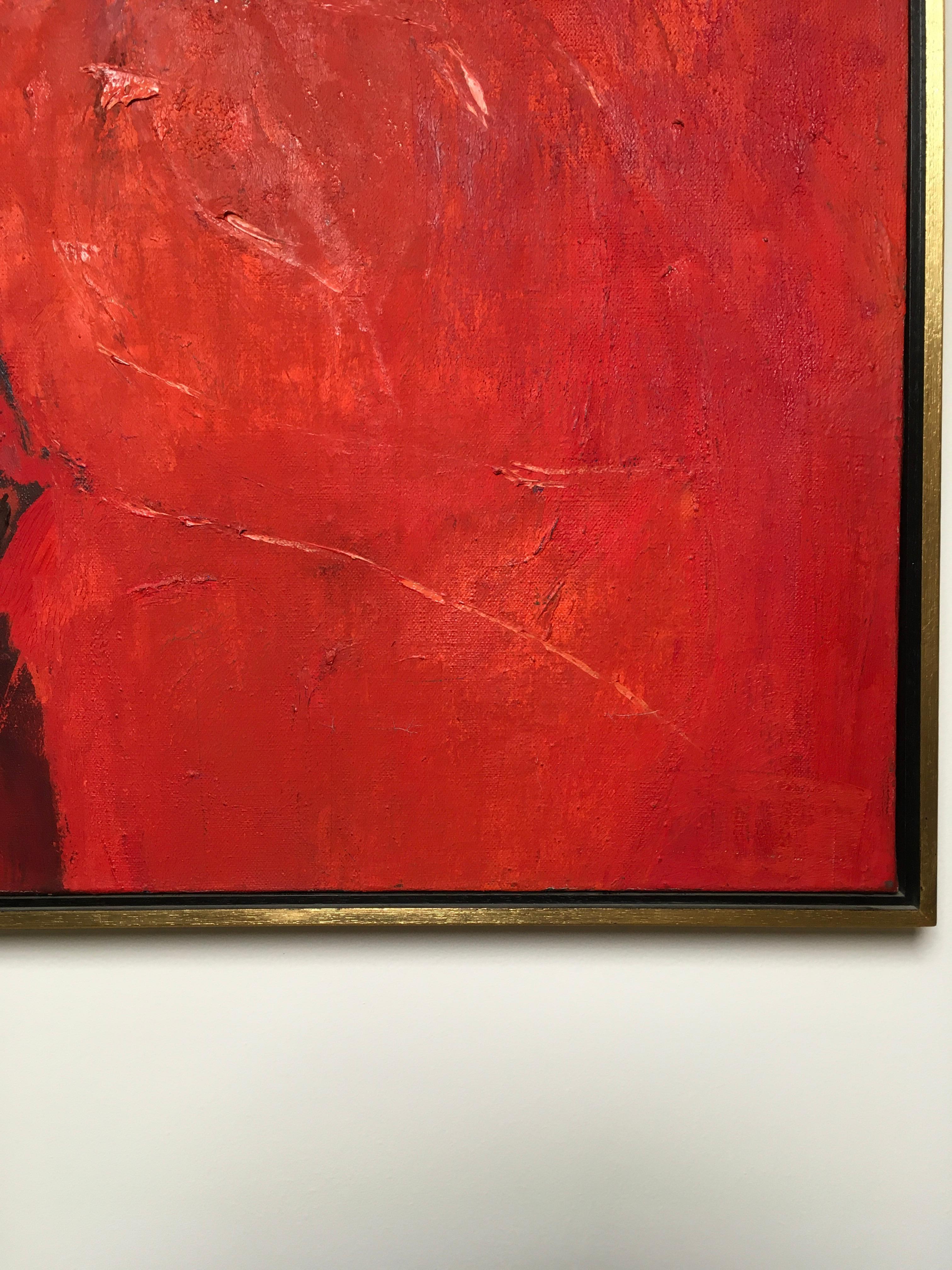 Australian Large Oil on Canvas by Beverley Downie 1978 Red Abstract Expressionist For Sale