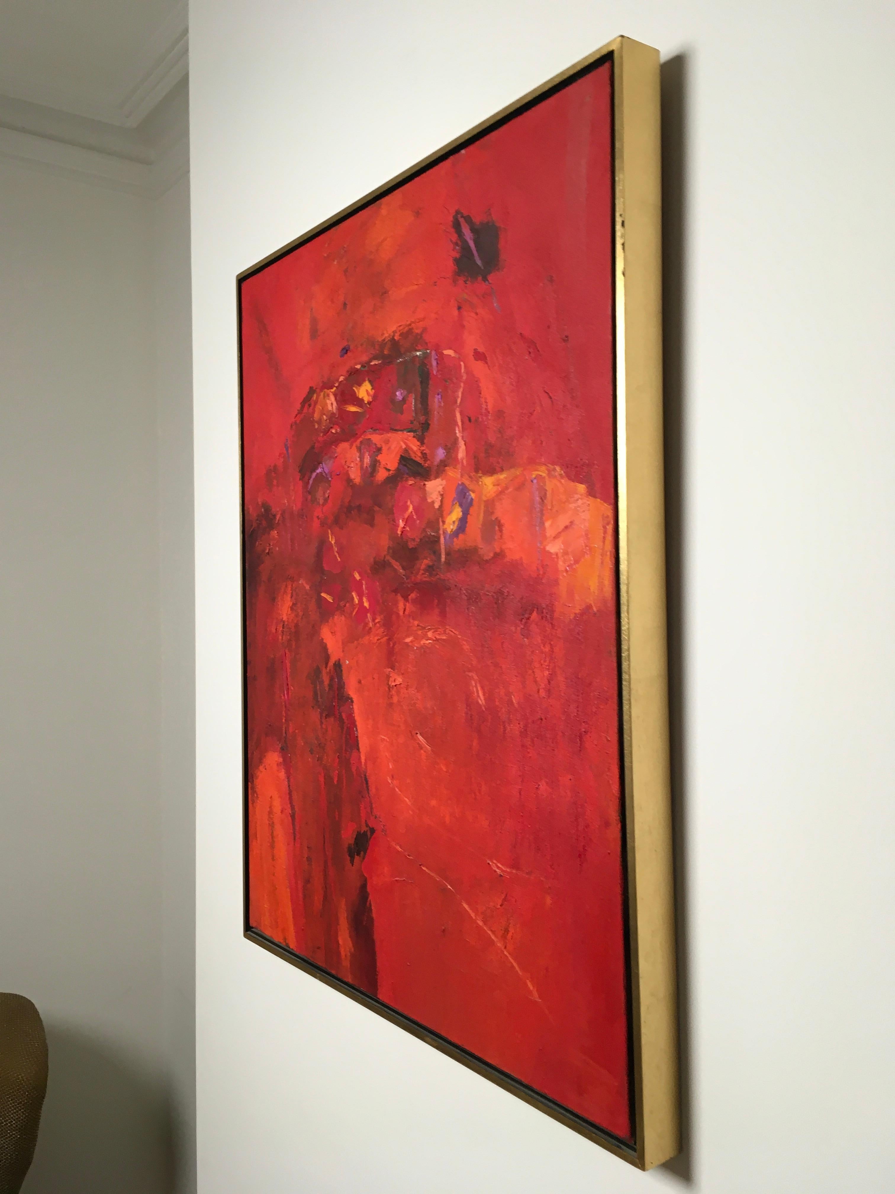 Late 20th Century Large Oil on Canvas by Beverley Downie 1978 Red Abstract Expressionist For Sale