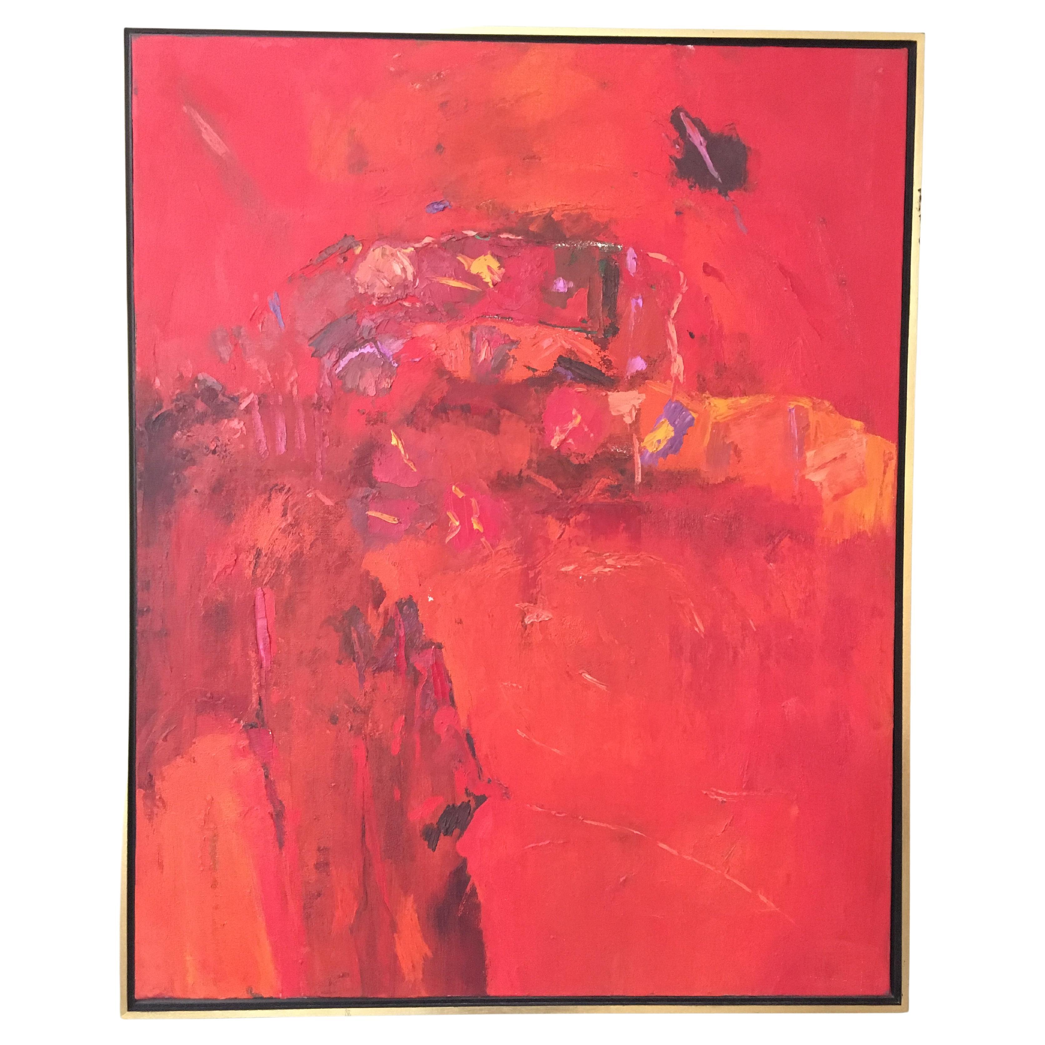 Large Oil on Canvas by Beverley Downie 1978 Red Abstract Expressionist