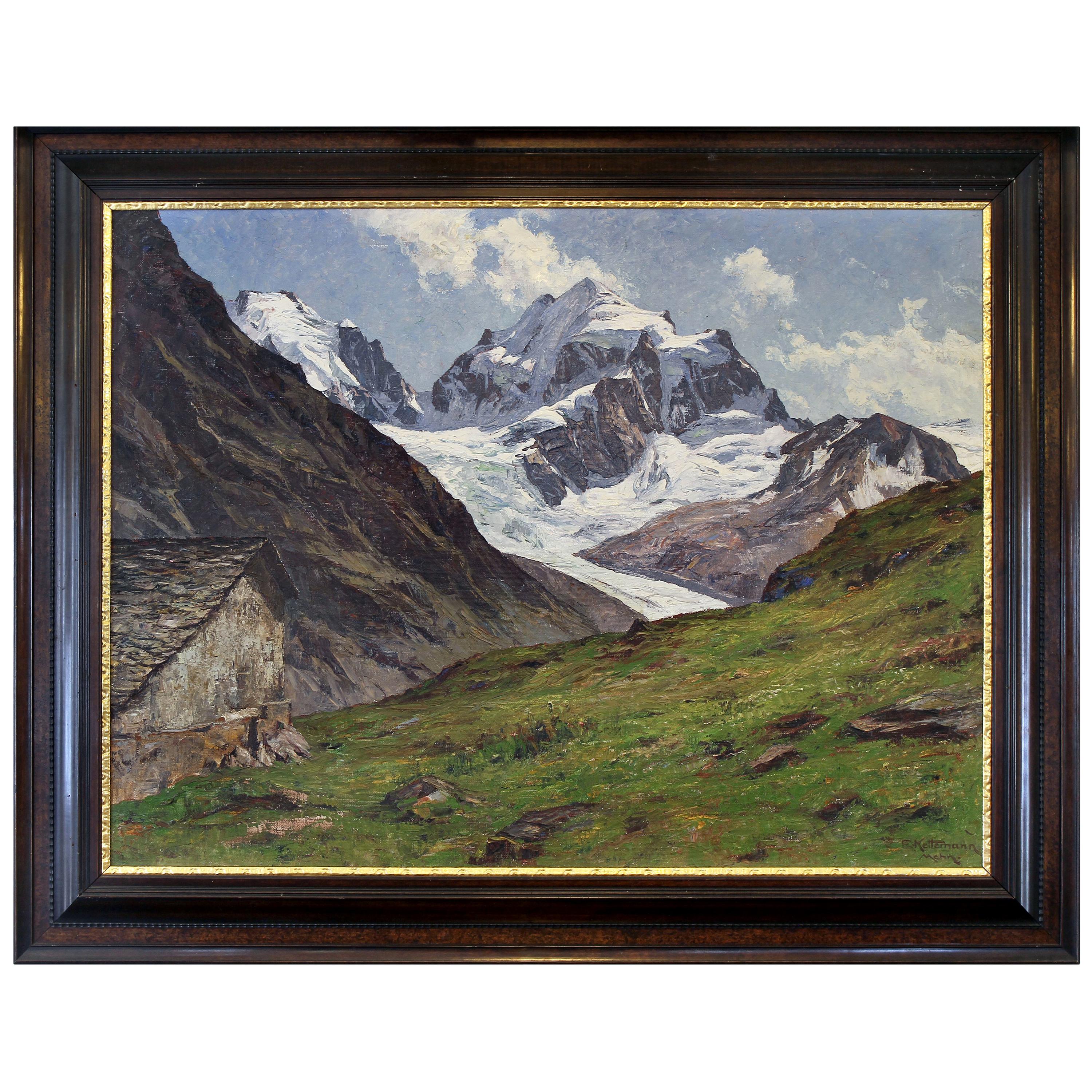 Large Oil on Canvas by Erwin Ketterman of an Alpine Scene