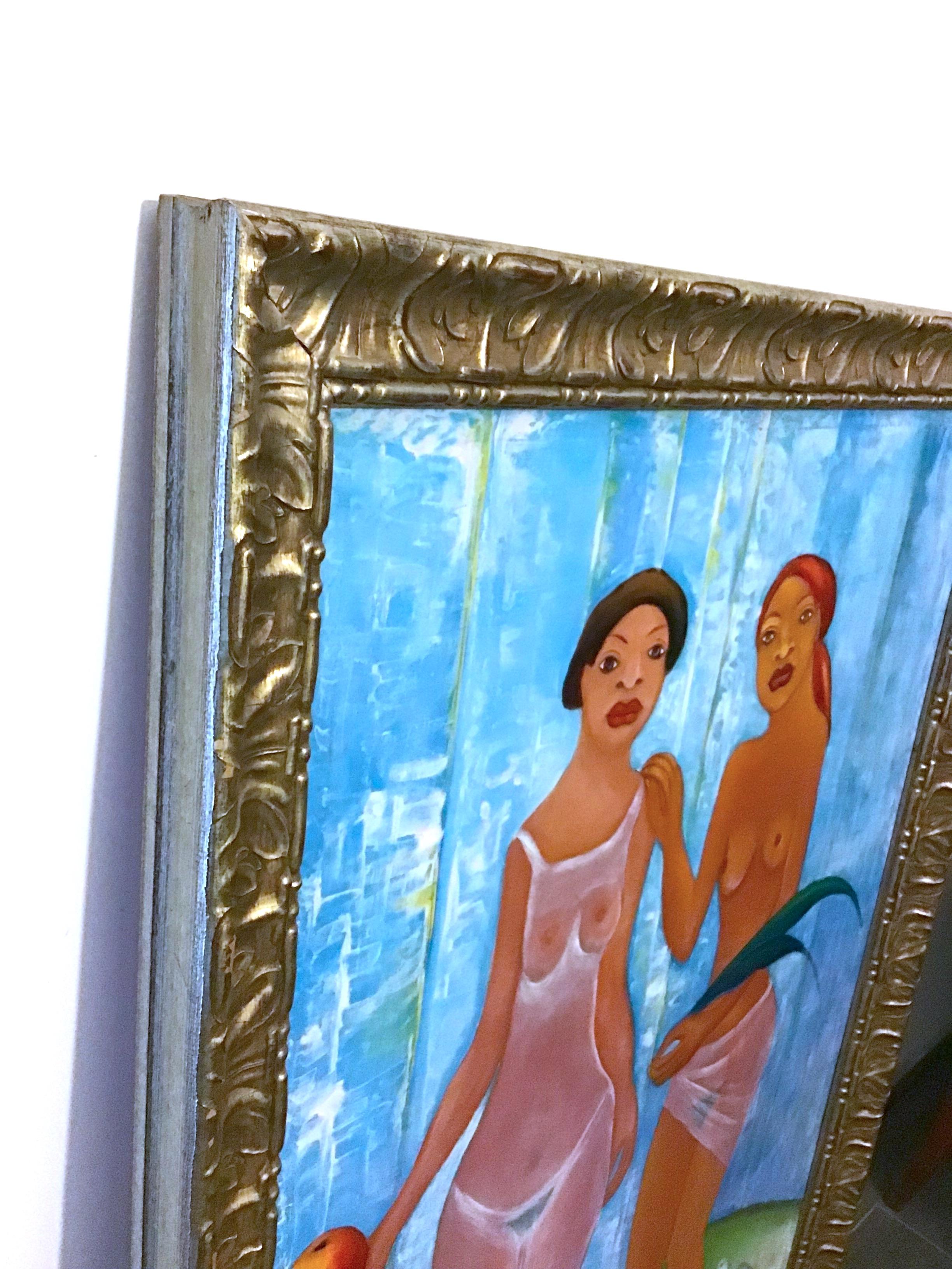Gran Óleo Sobre Lienzo De Fritzner Alphonse (1938 - 2006) Escuela Haitiana circa 1970 siglo XX en venta