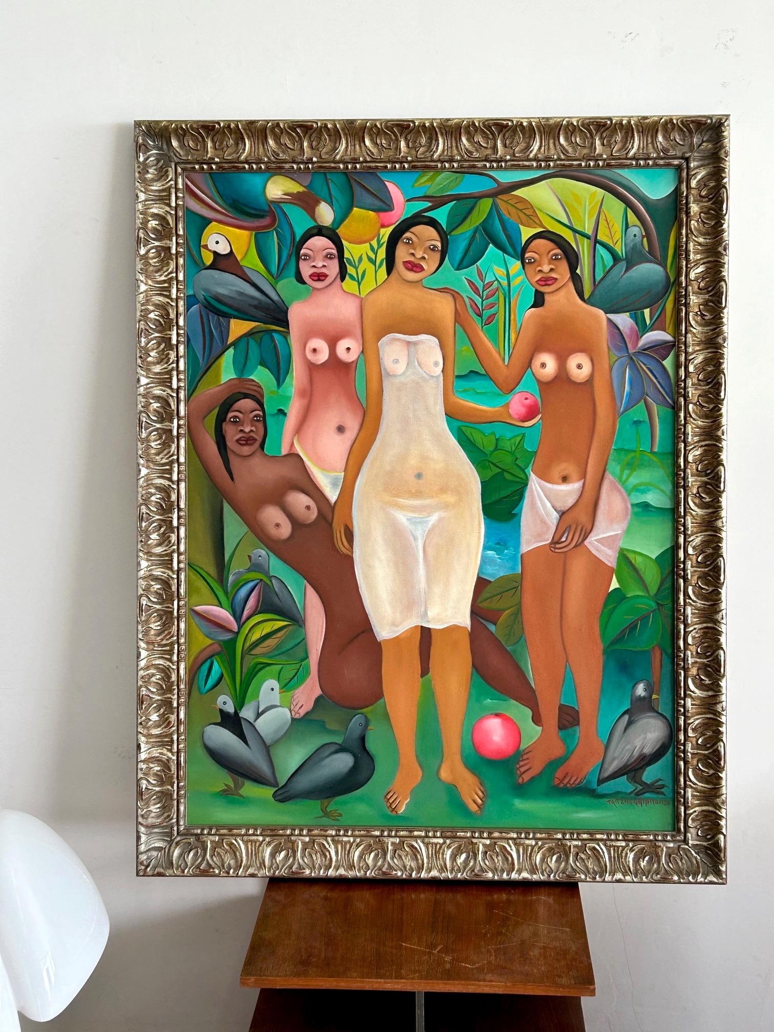 Gran óleo sobre lienzo de Fritzner Alphonse (1938 - 2006) Escuela haitiana de los años 20 en venta 2