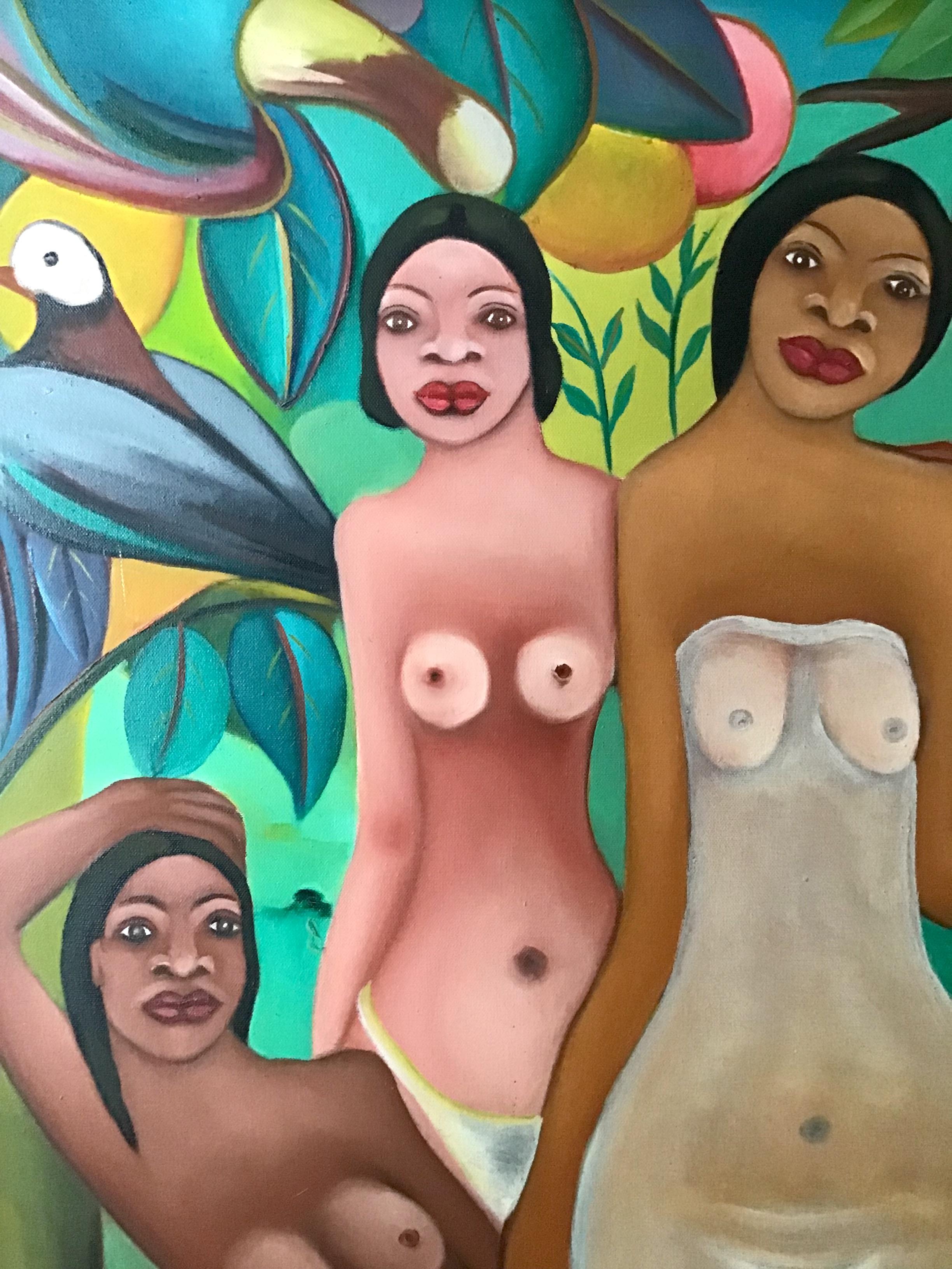 Gran óleo sobre lienzo de Fritzner Alphonse (1938 - 2006) Escuela haitiana de los años 20 Haitiano en venta