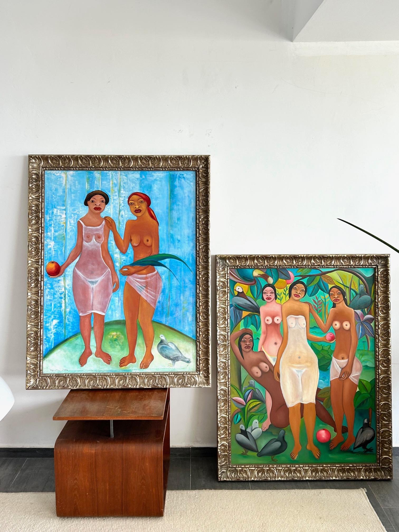 Gran óleo sobre lienzo de Fritzner Alphonse (1938 - 2006) Escuela haitiana de los años 20 Aceitado en venta