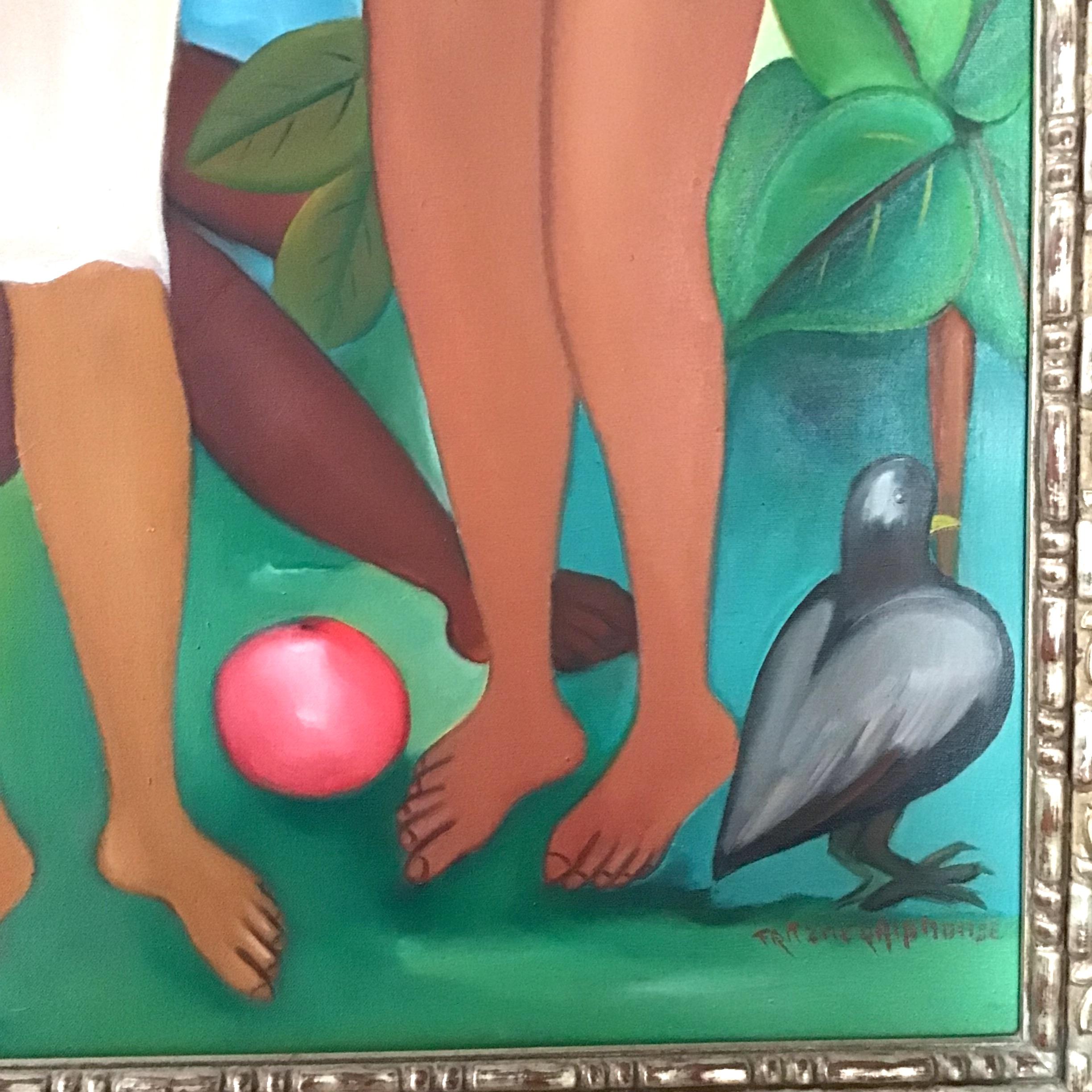 Gran óleo sobre lienzo de Fritzner Alphonse (1938 - 2006) Escuela haitiana de los años 20 Lienzo en venta