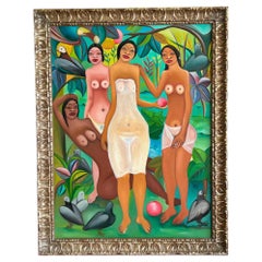 Gran óleo sobre lienzo de Fritzner Alphonse (1938 - 2006) Escuela haitiana de los años 20