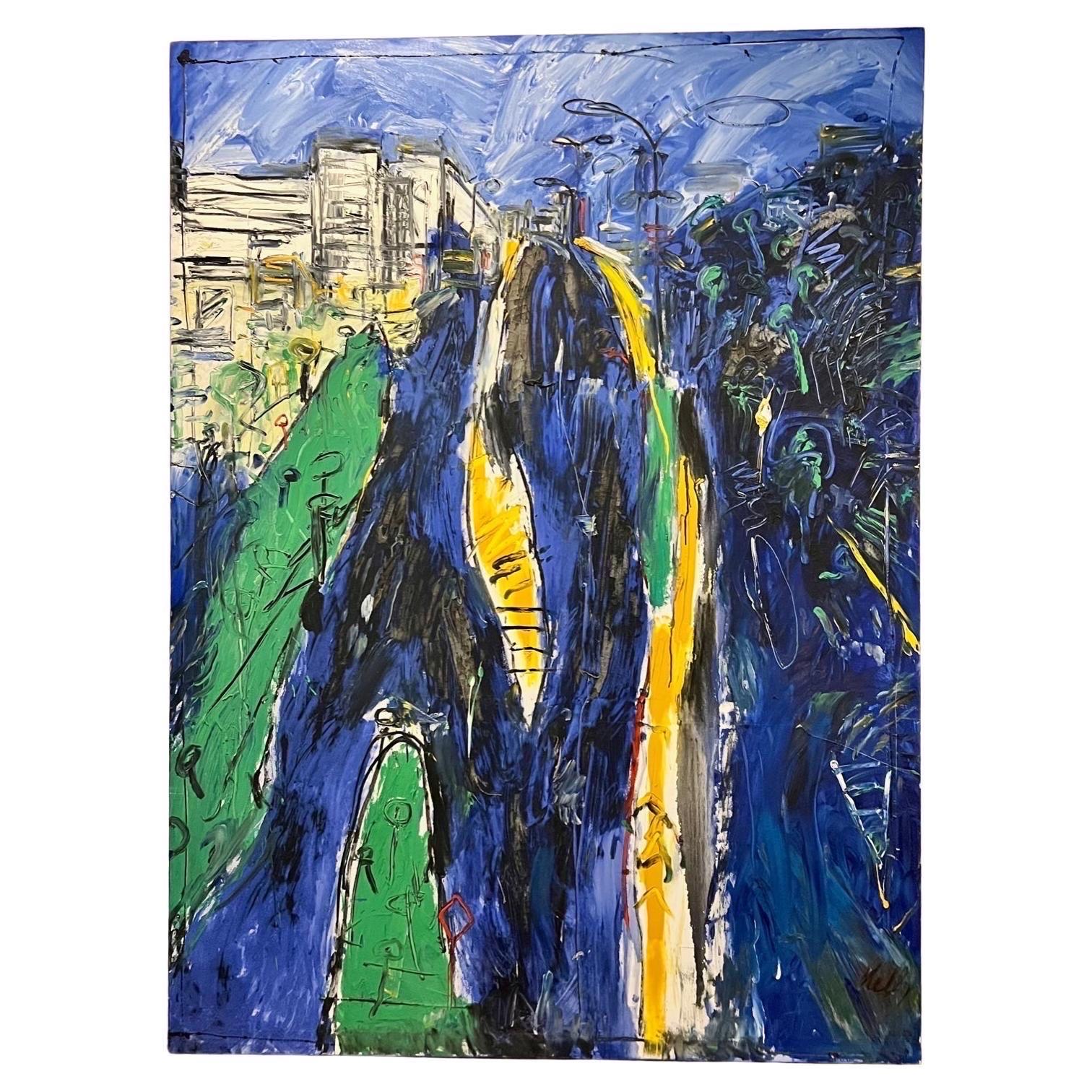 Grande huile sur toile "Circuito Azul Grande" de Phil Kelly 99  en vente