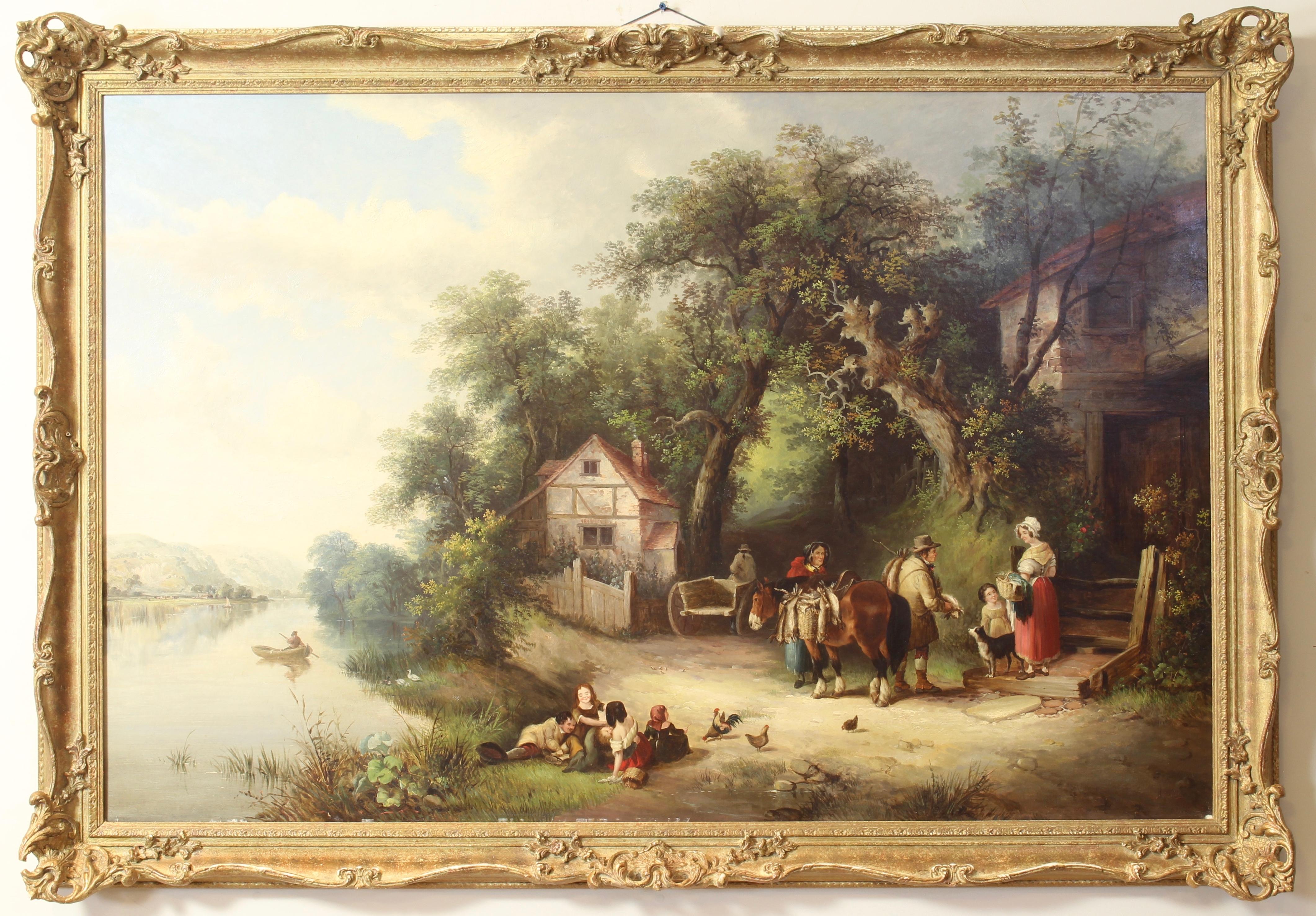 Hand-Painted Large Oil on Canvas English Landscape Painting