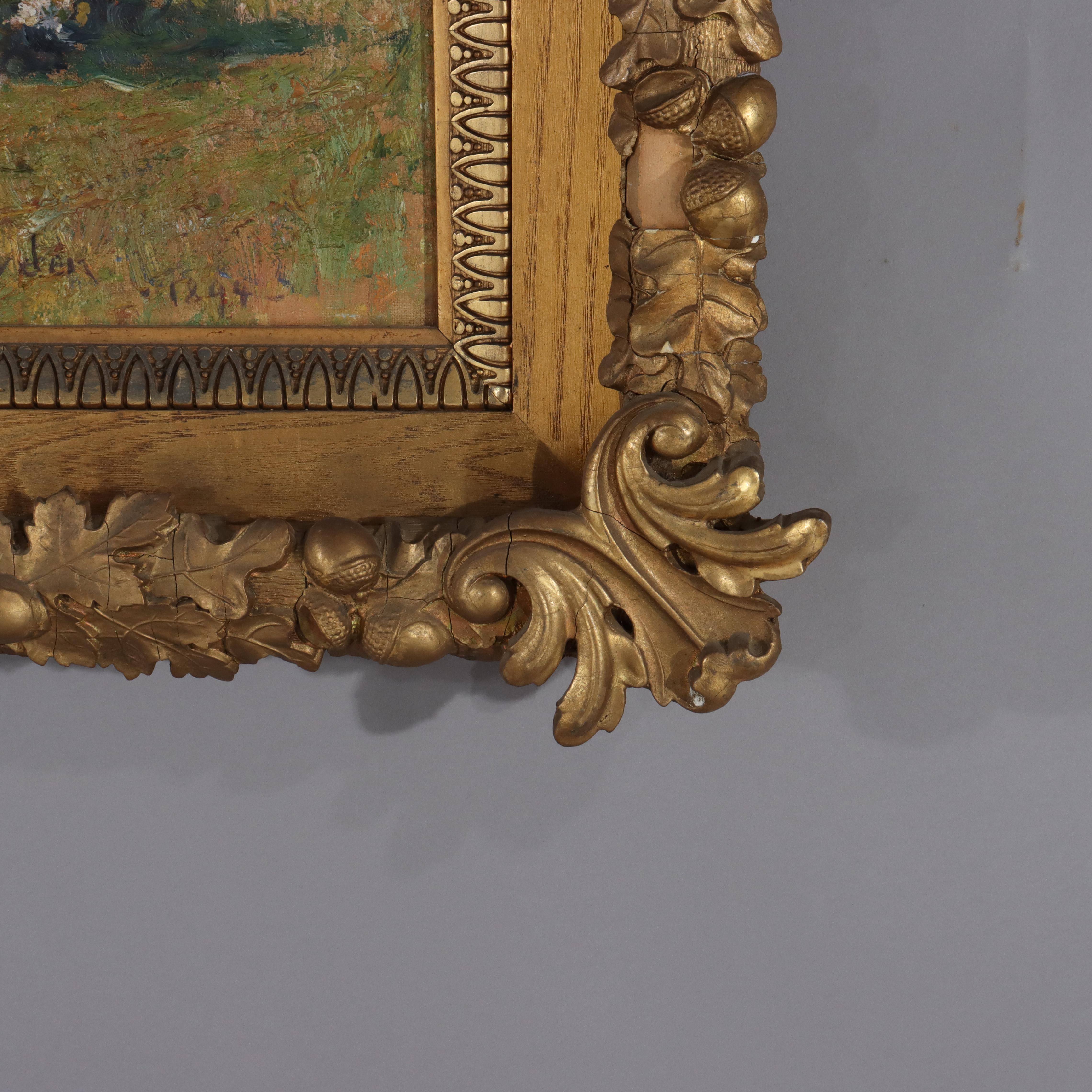 Grande dipinto a olio su tela di paesaggio impressionista di E. Parker Hayden C1894 in vendita 1