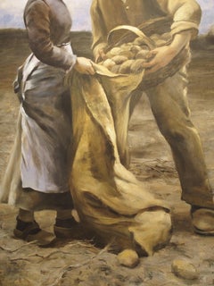 Large Oil on Canvas in Giltwood Frame, "Potatisplockarna"