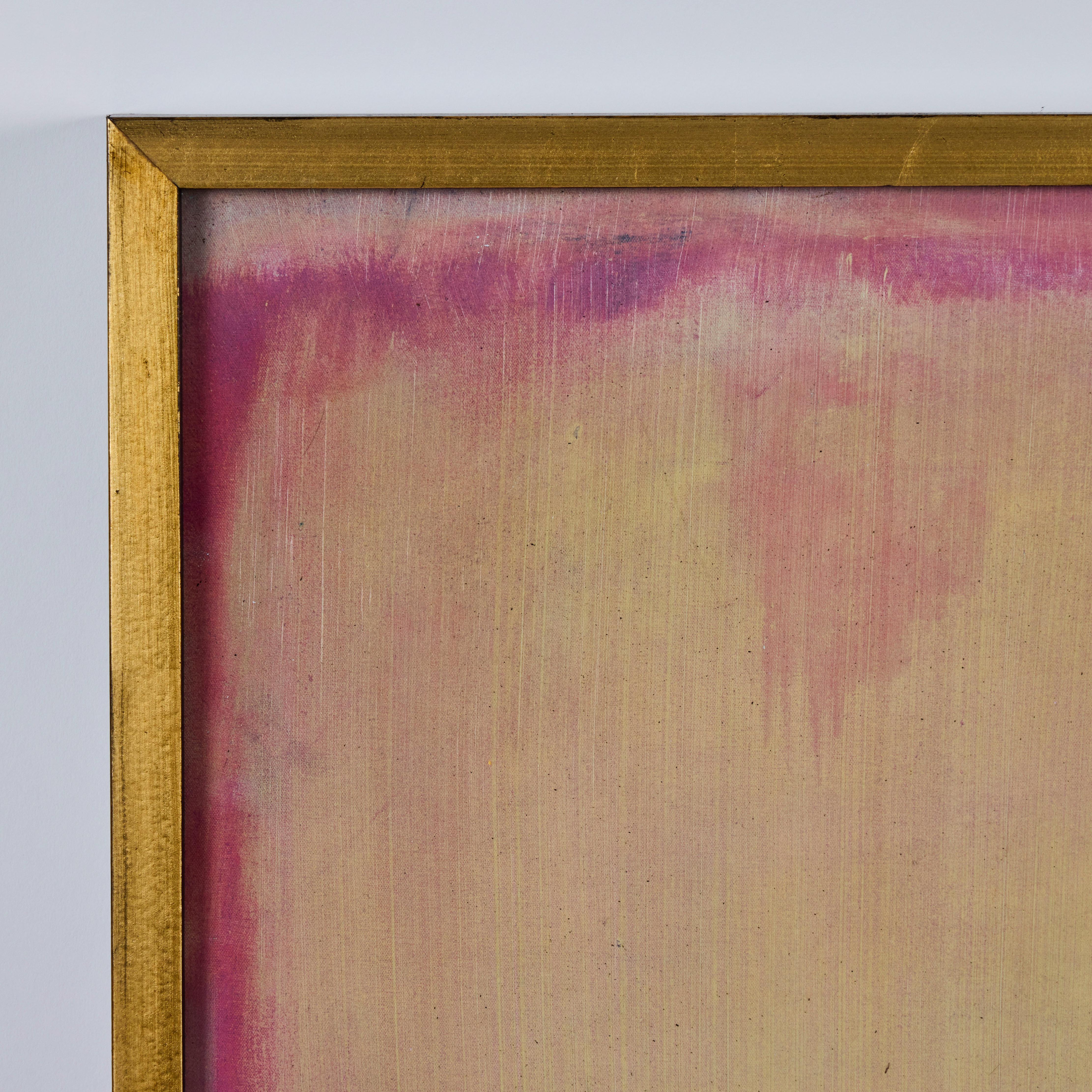 Oil on canvas painting in the style of Mark Rothko depicting a color field in mostly warm tones.  Unsigned.  Mounted in a gilt wooden frame.  Excellent condition.