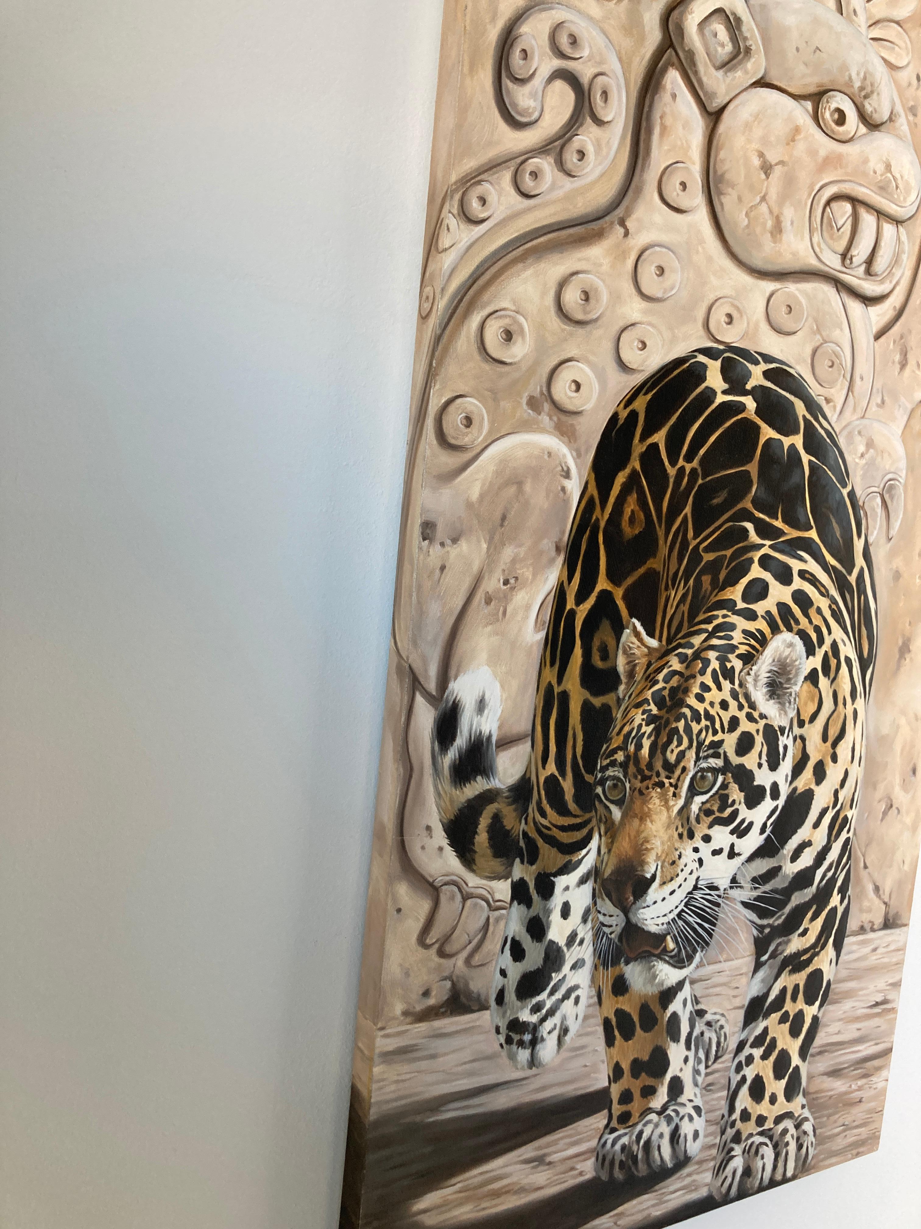 Large Oil on Canvas, Mayan Jaguar by Kindrie Grove 2002 For Sale 1