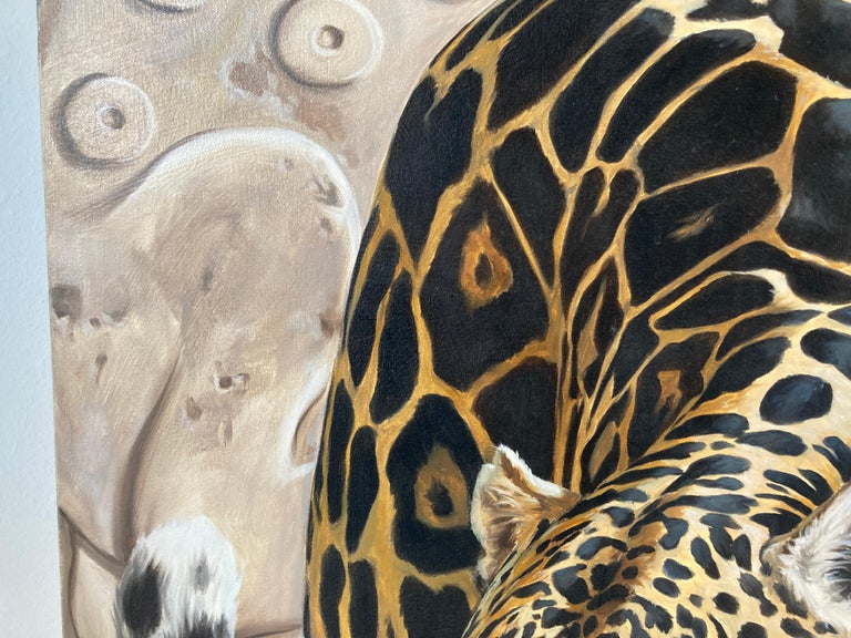 Painted Large Oil on Canvas, Mayan Jaguar by Kindrie Grove 2002 For Sale